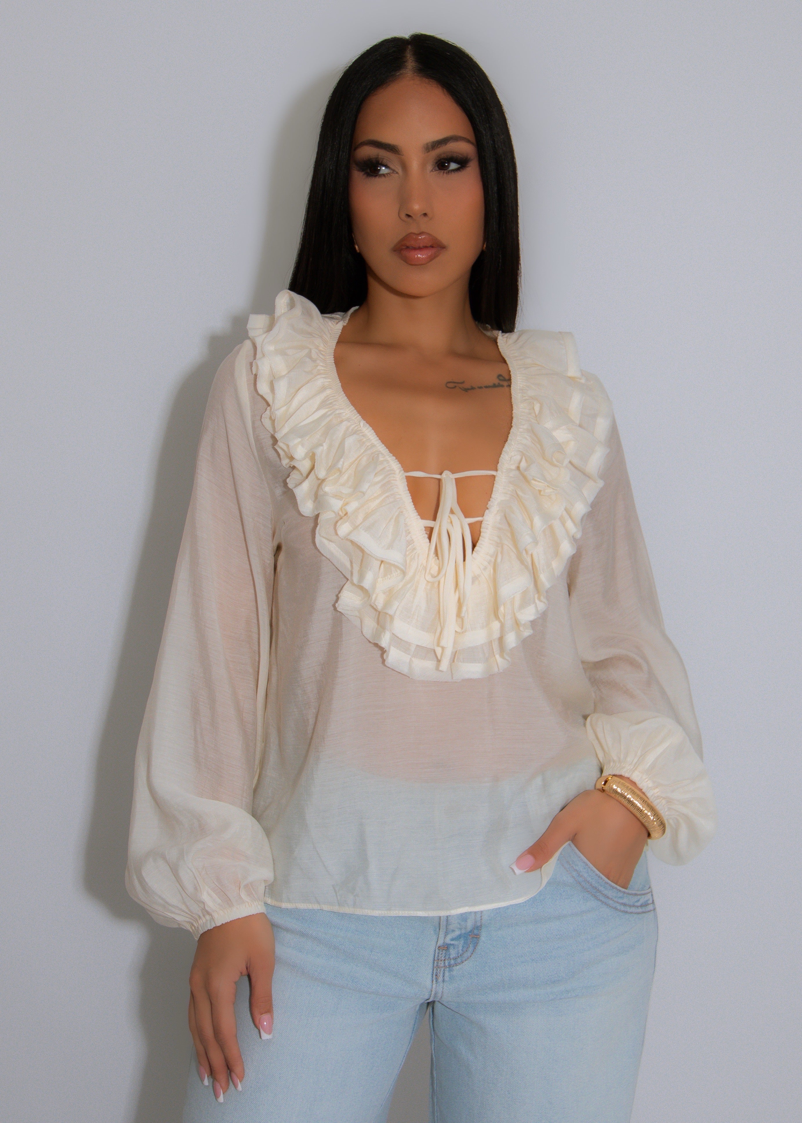 The Amélie Ruffle Long Top White