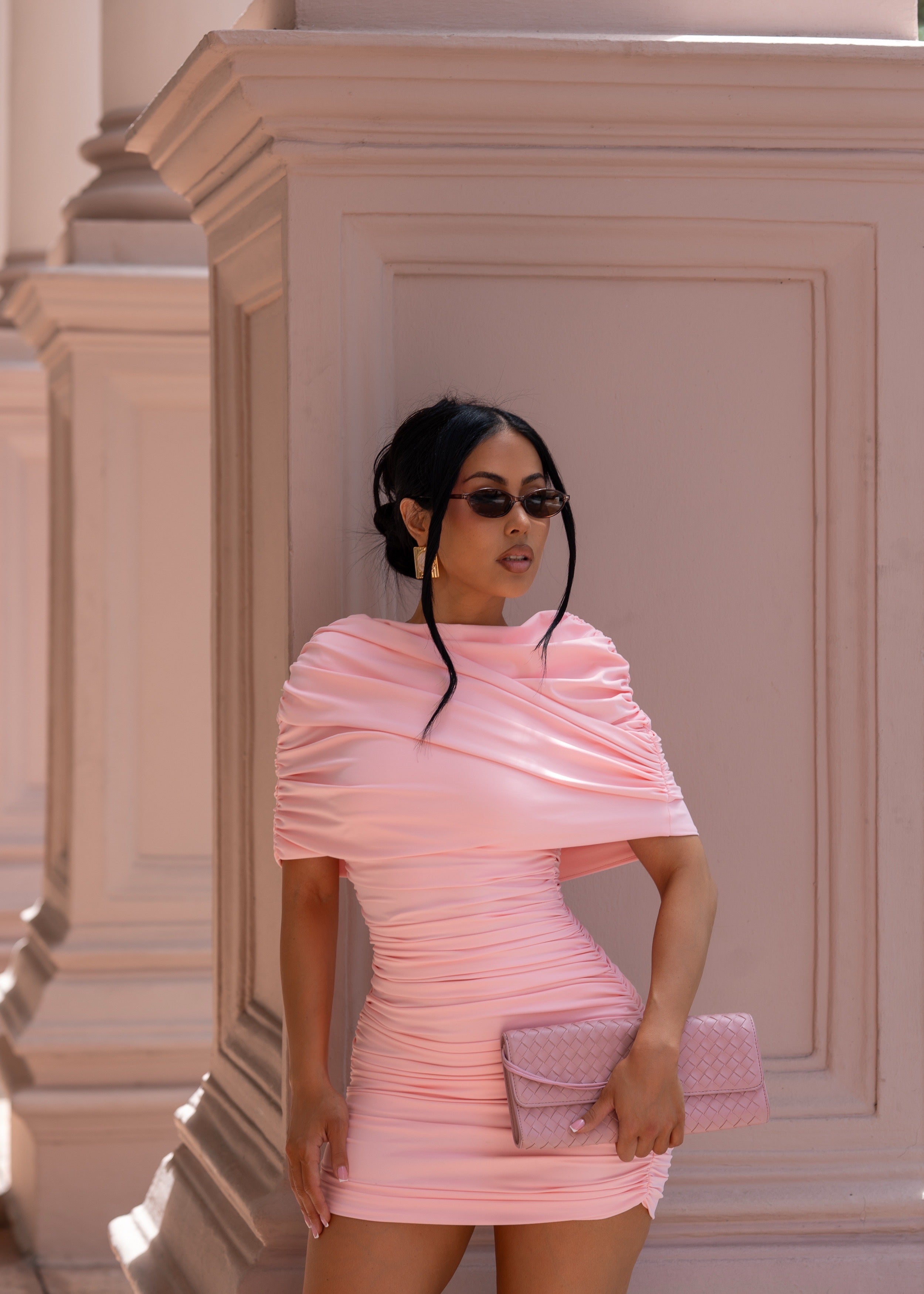 Divine Obsession Draped Mini Dress Pink