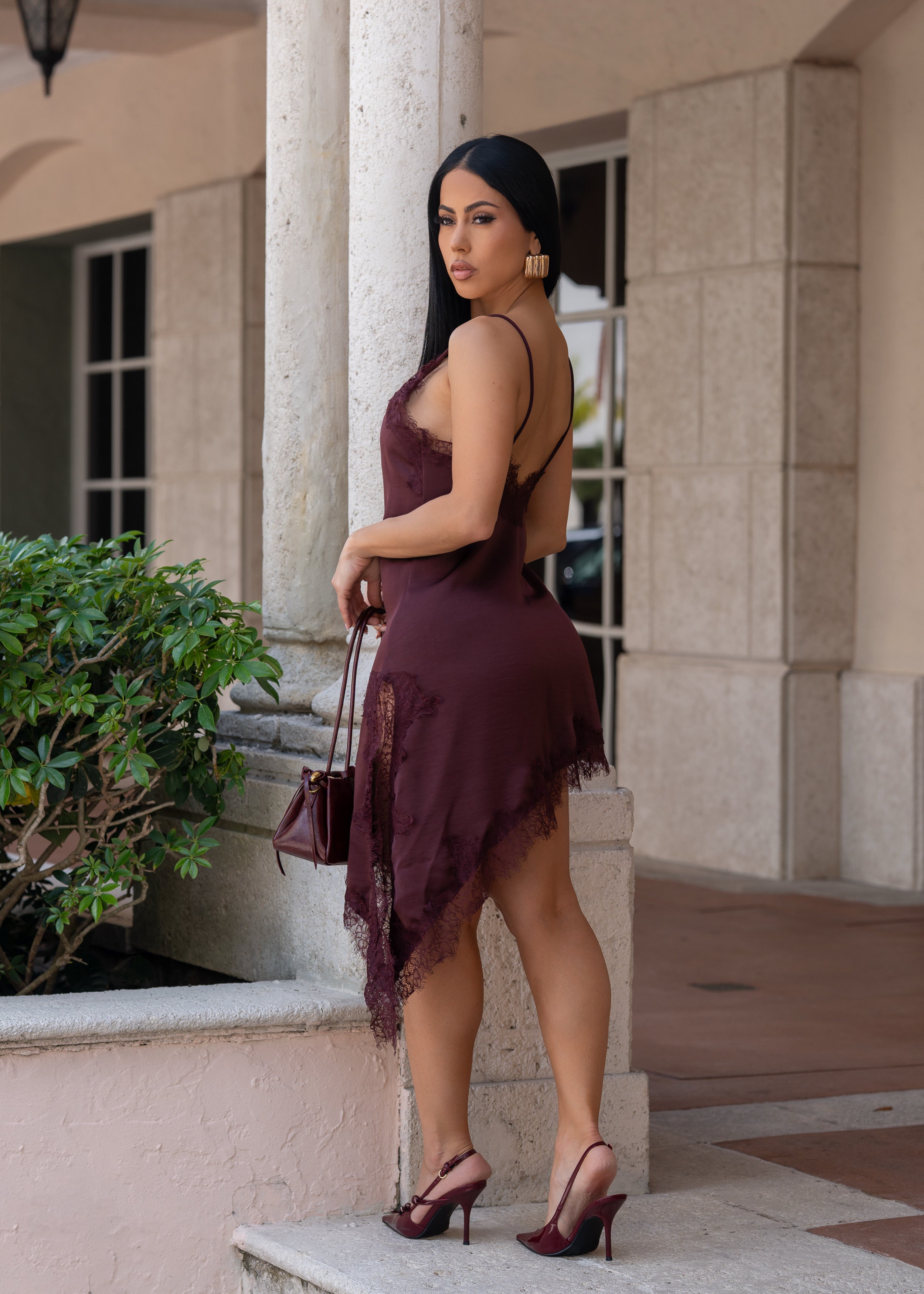 Rosette Drift Lace Mini Dress Red