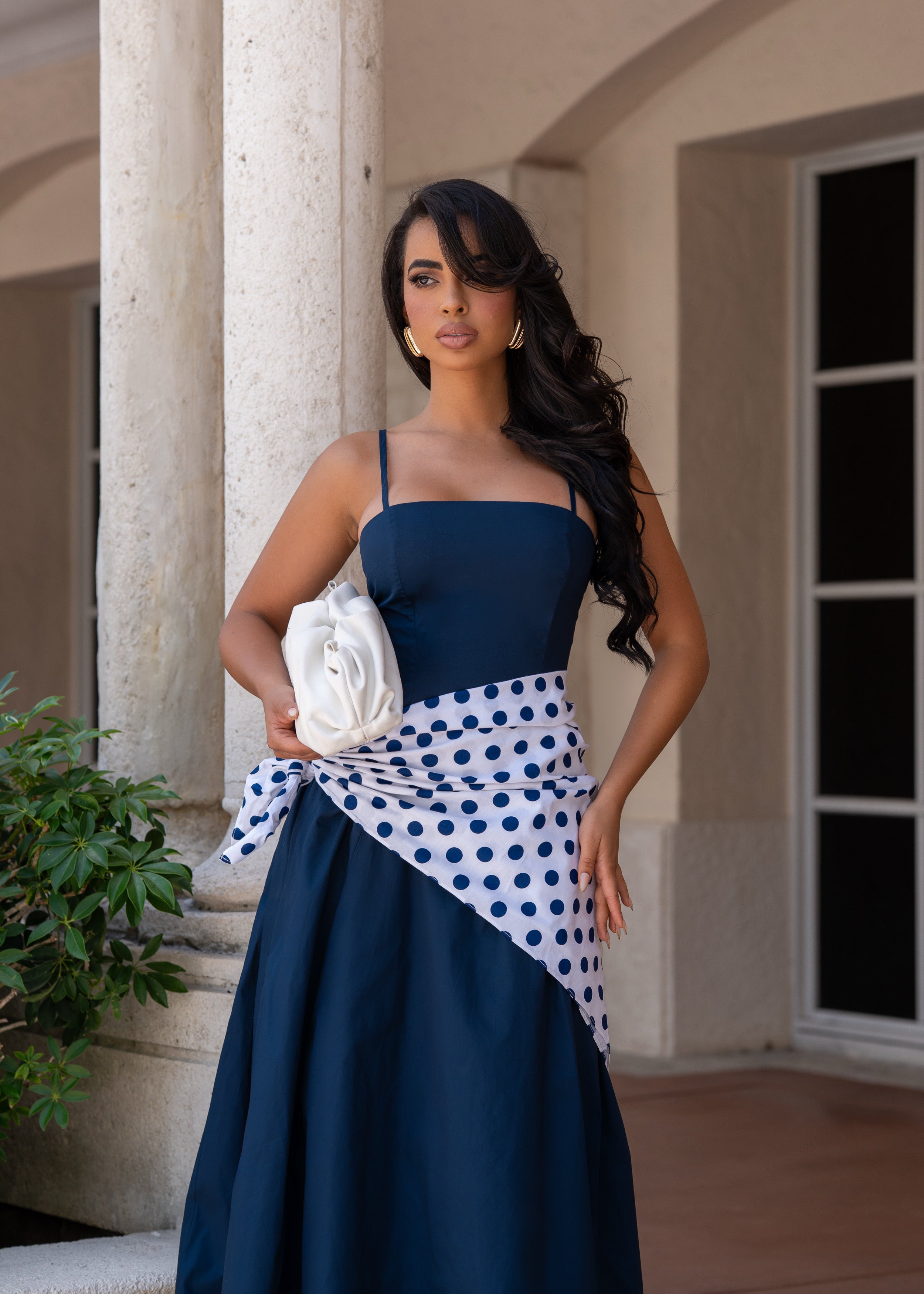 Art Attitude Polka Dot Midi Dress Blue