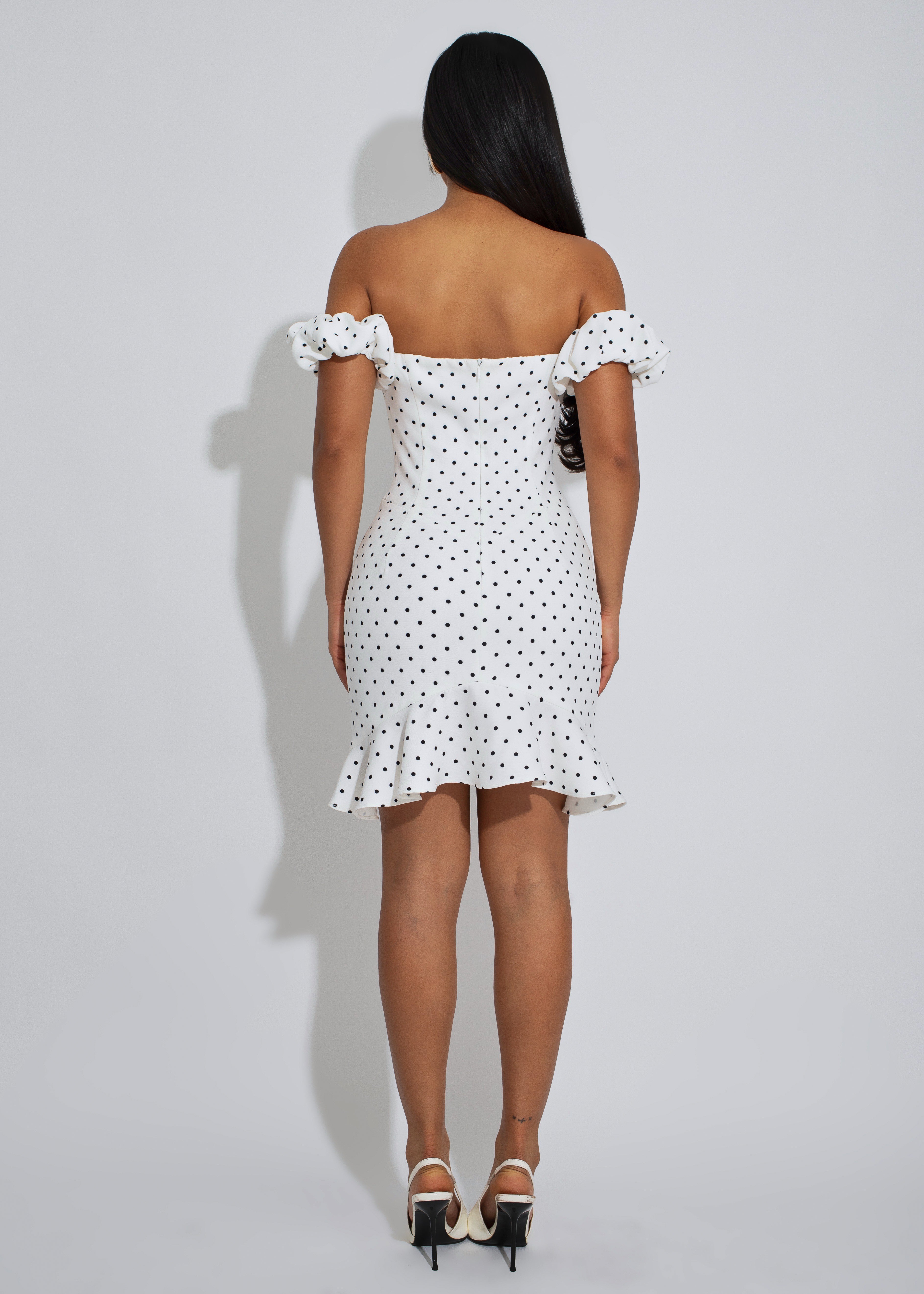 Sweet Parisian Polka Dot Ruched Mini Dress White