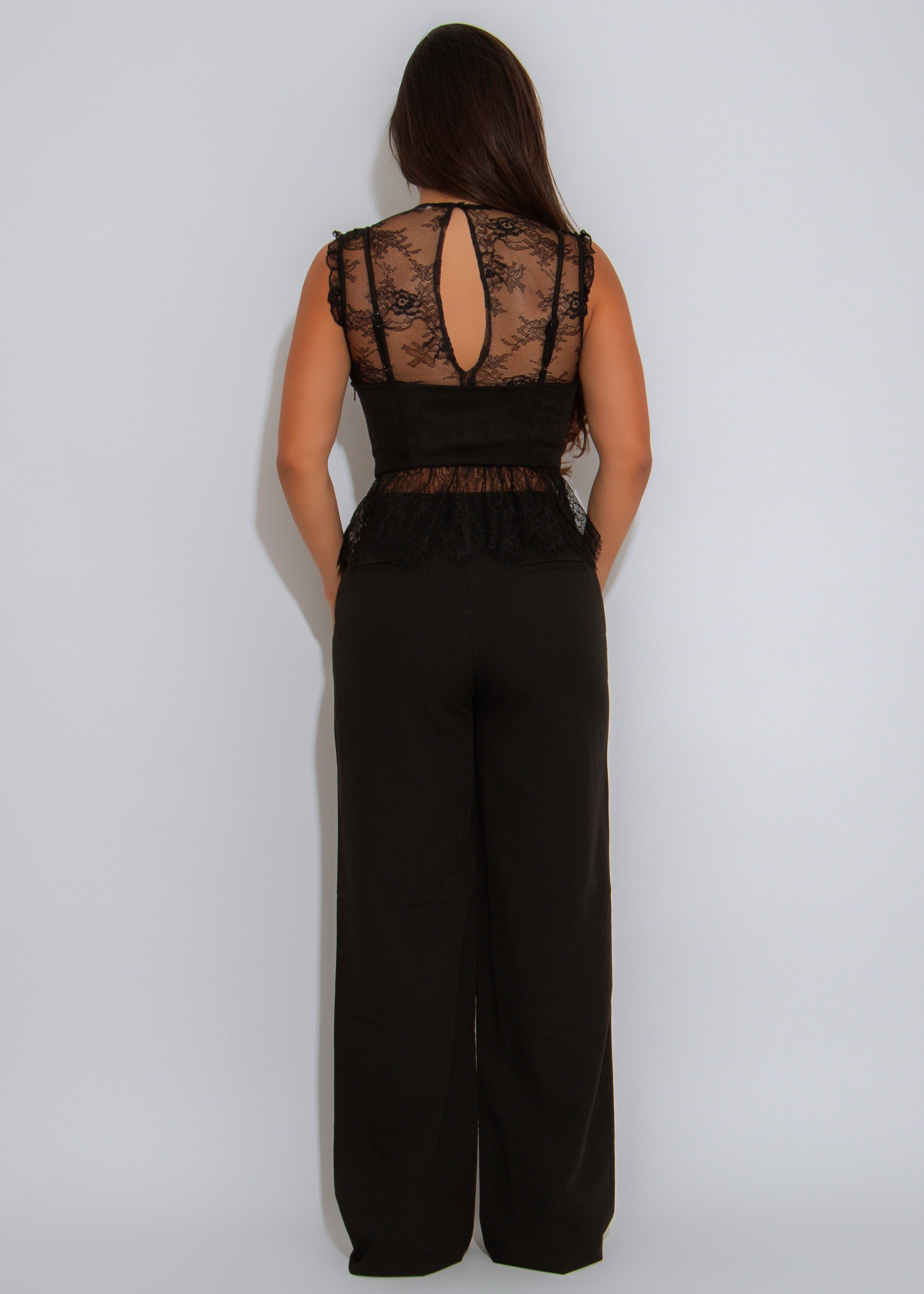 Moonshadow Floral Lace Long Top Black