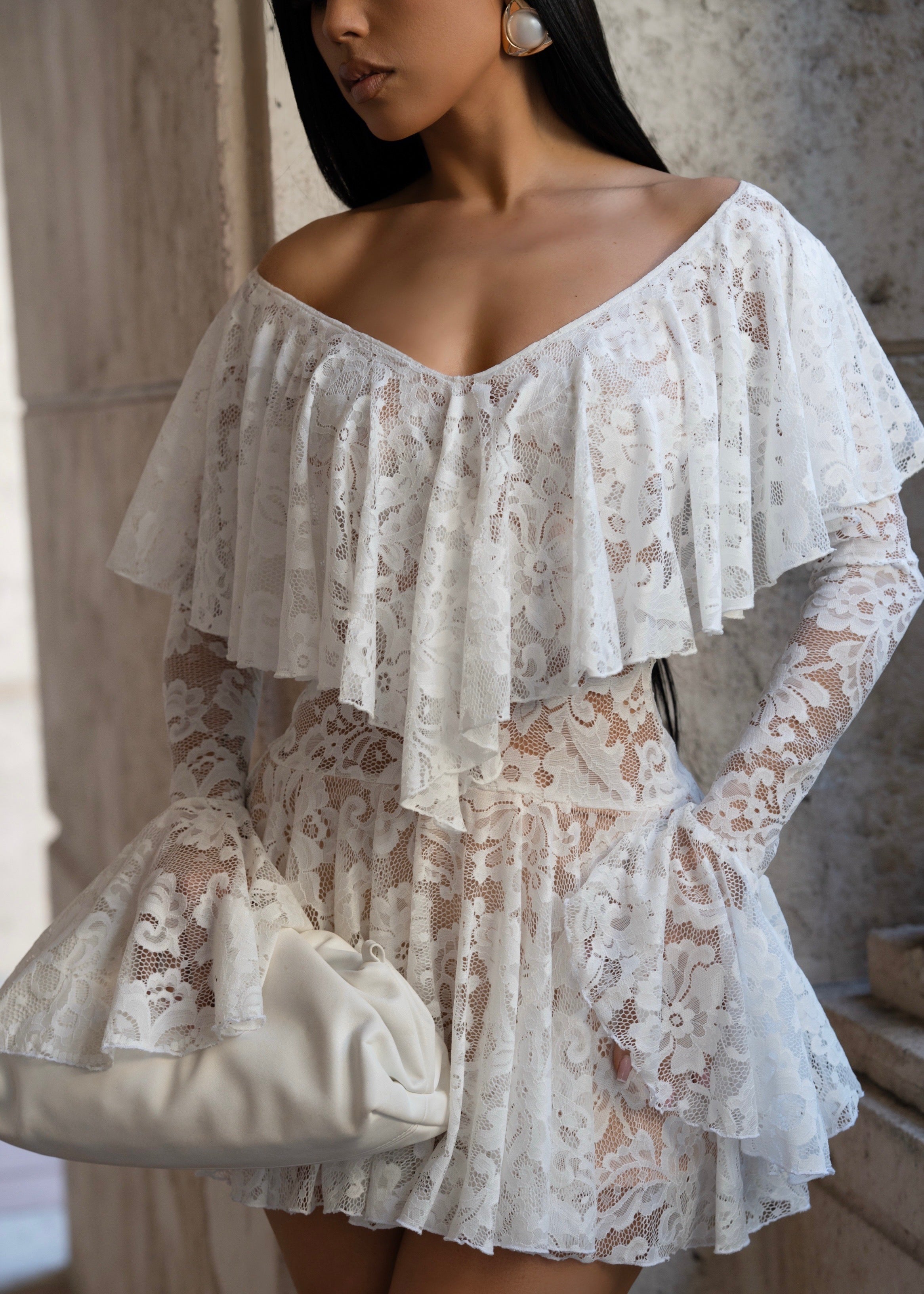 Angelic Desire Lace Mini Dress White