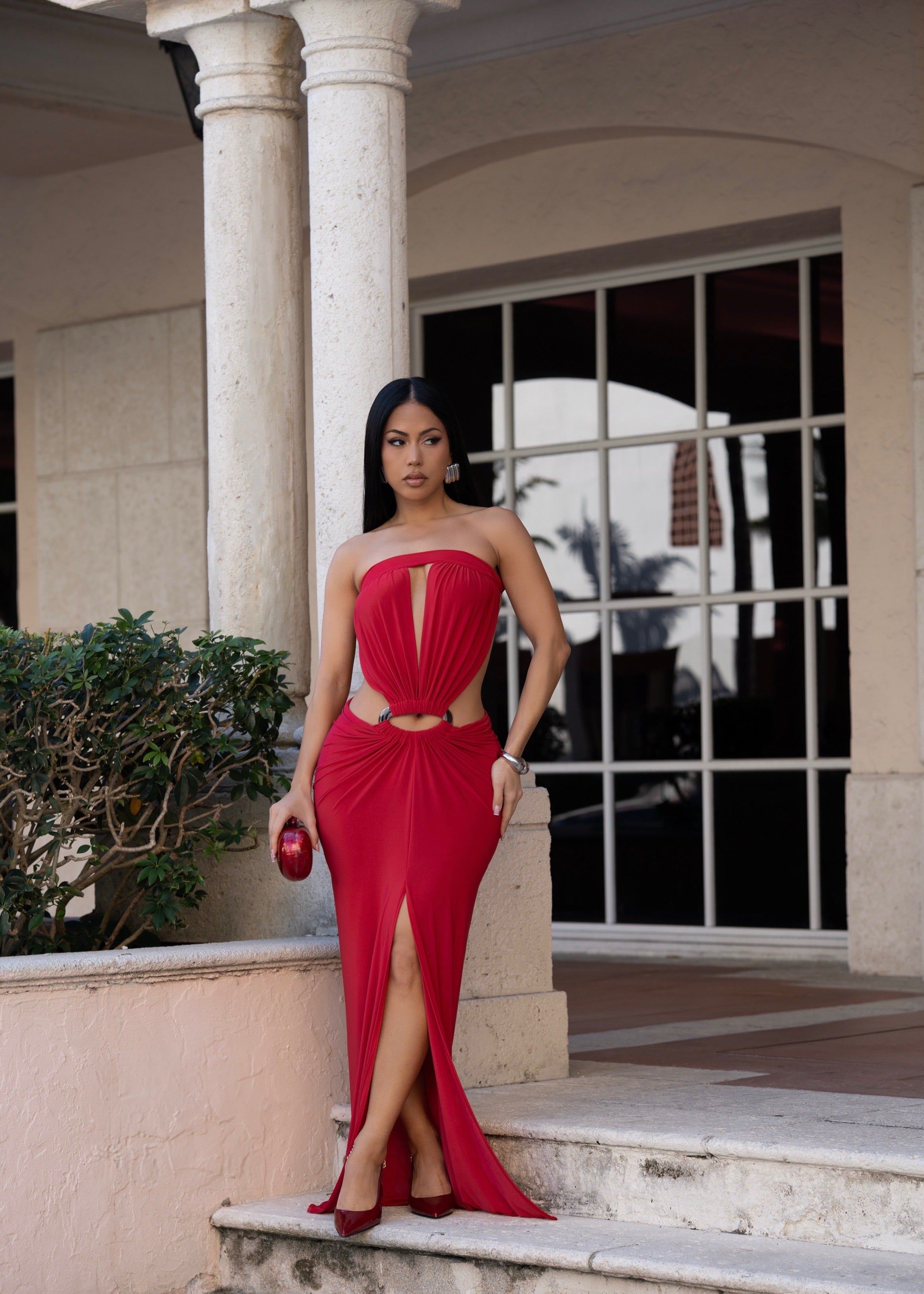 Seduction Ritual Ruched Maxi Dress Red