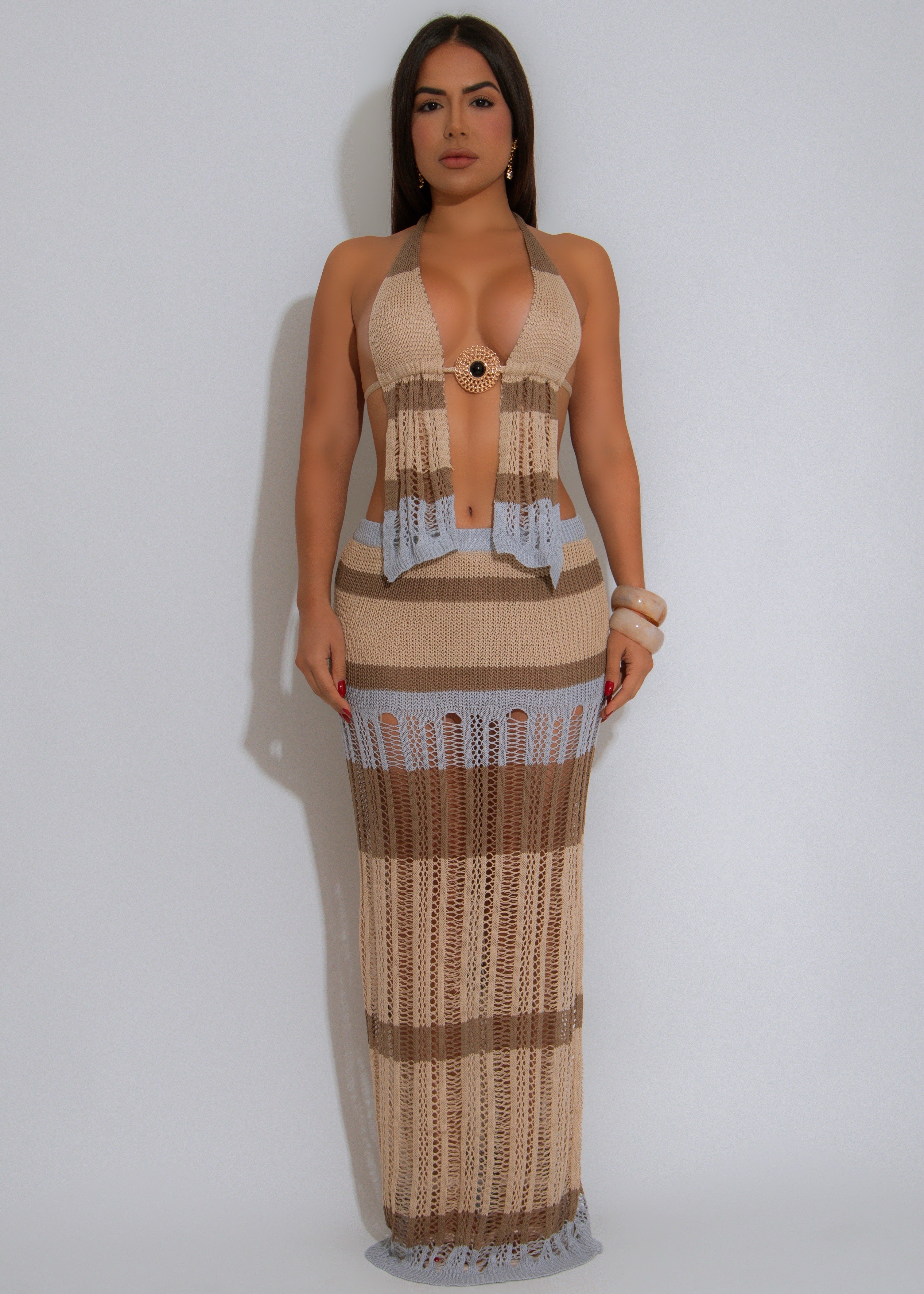 Breezy Intentions Knit Skirt Set Nude