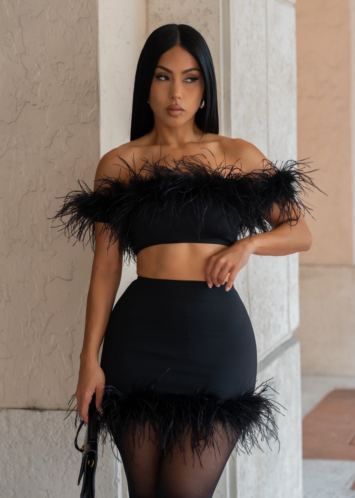 After Hours Feather Skirt Set Black