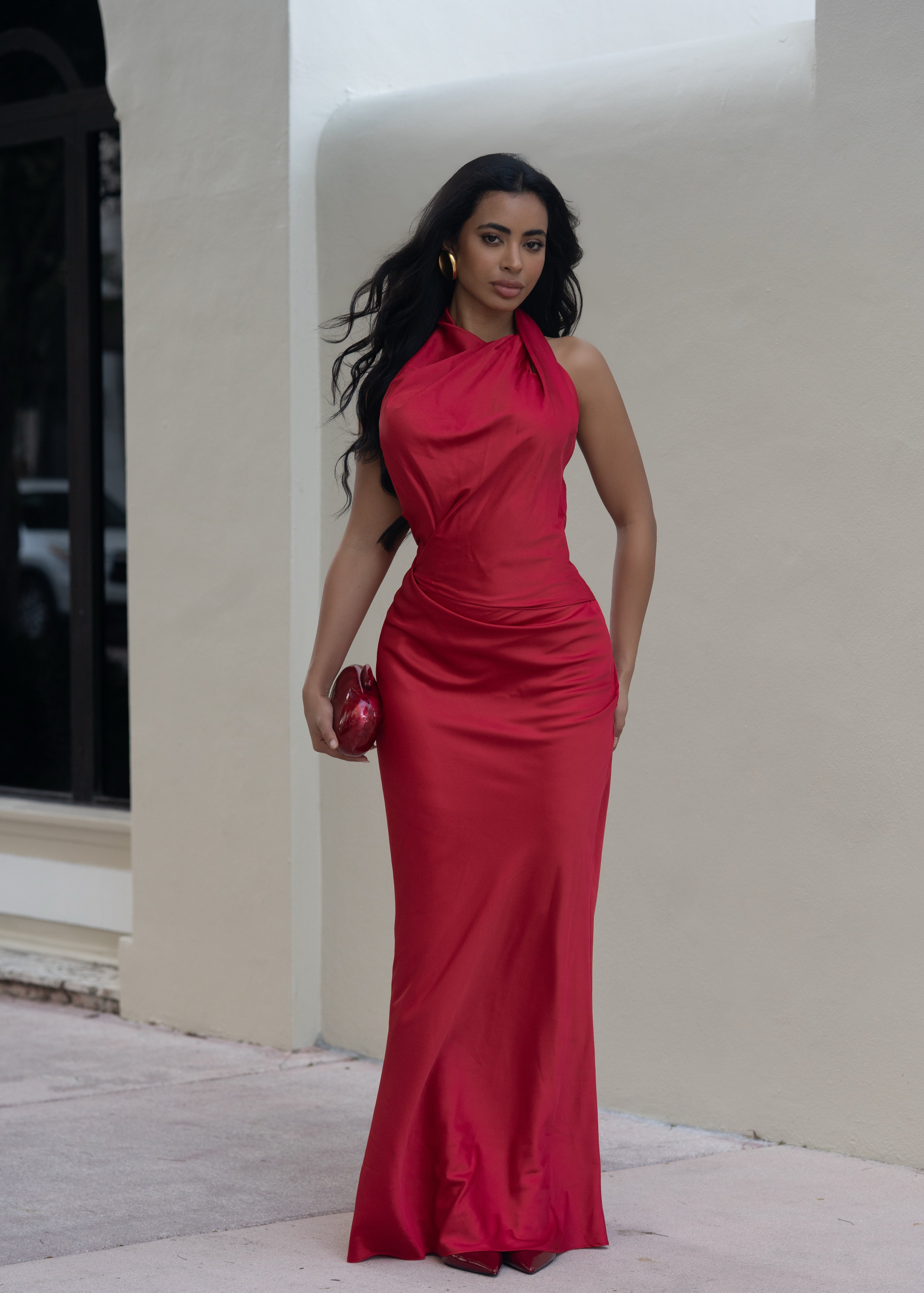 Scarlet Theory Satin Maxi Dress Red