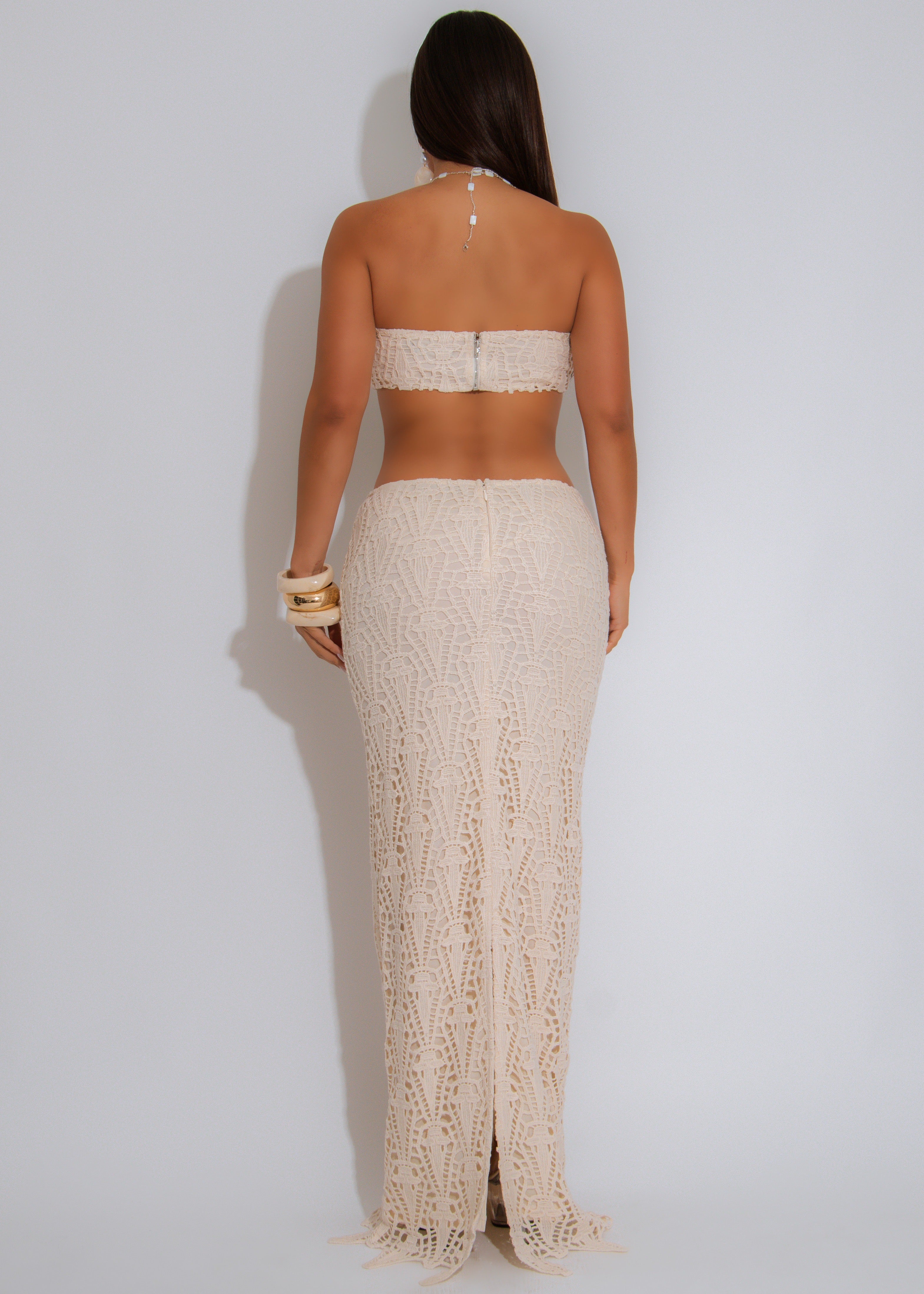 Sunbeam Threads Crochet Ruched Skirt Set Nude