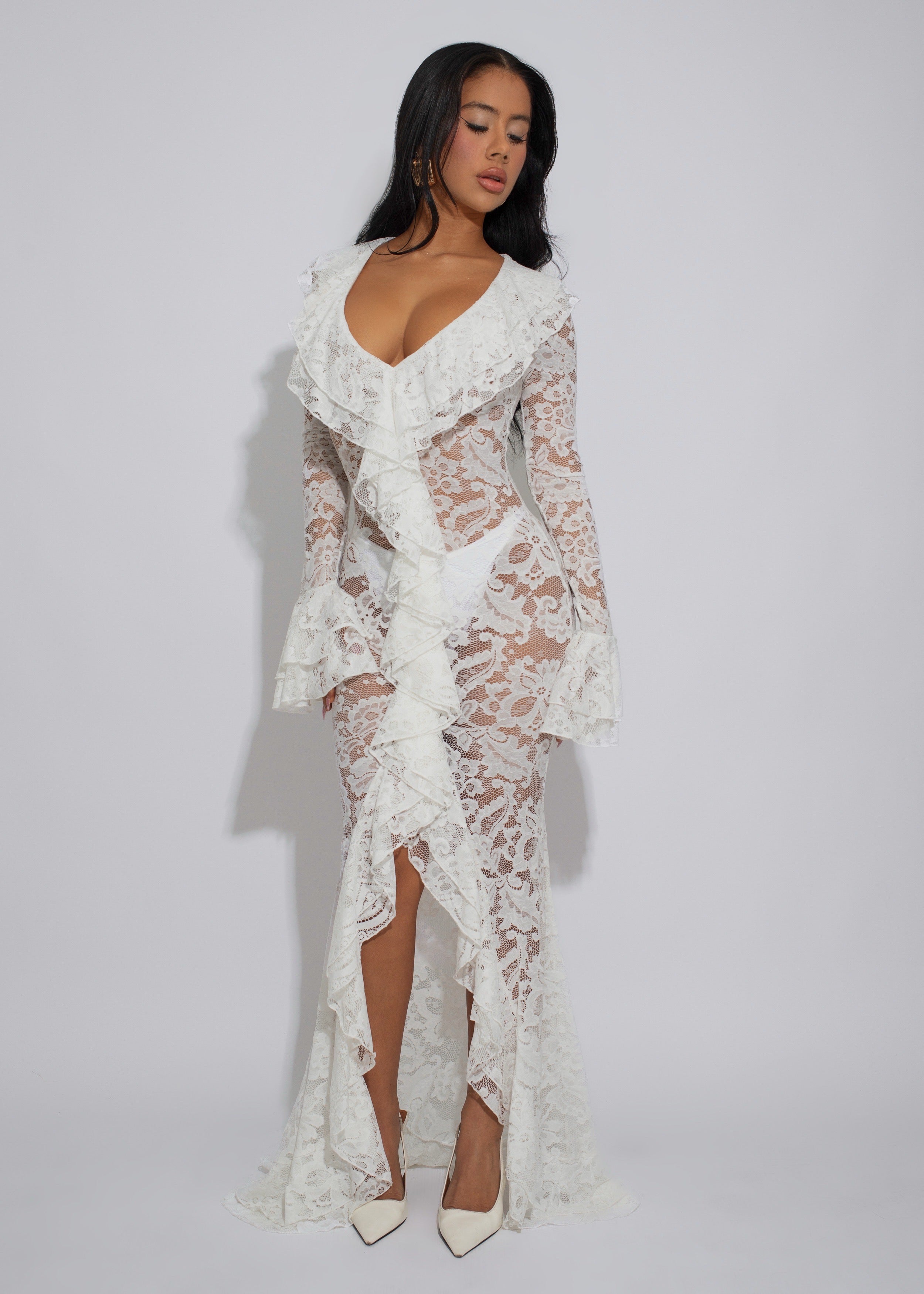 Divine Incantation Floral Lace Maxi Dress White