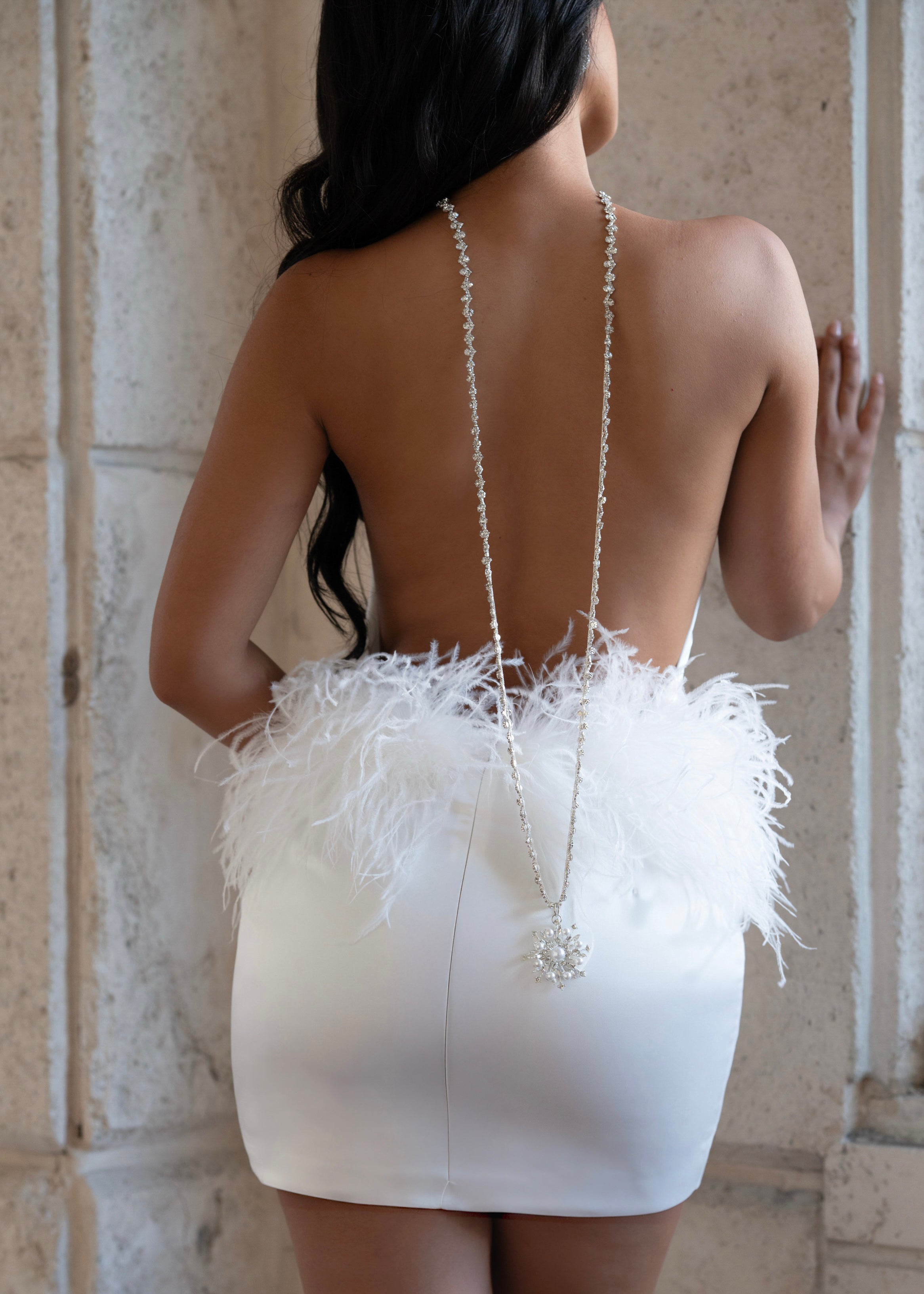 Moonlit Reverie Satin Rhinestone Mini Dress White