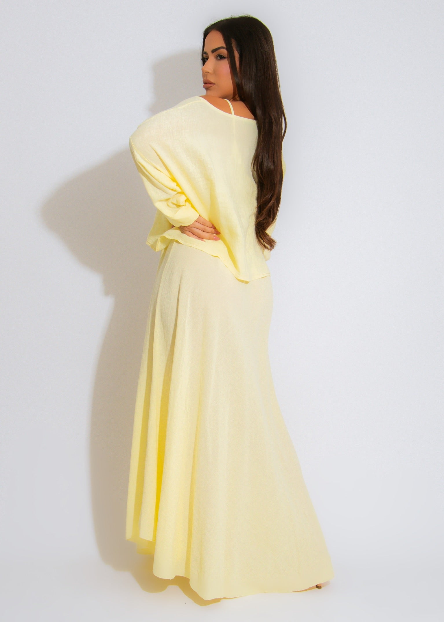 Breezy Aura Linen Maxi Dress Yellow