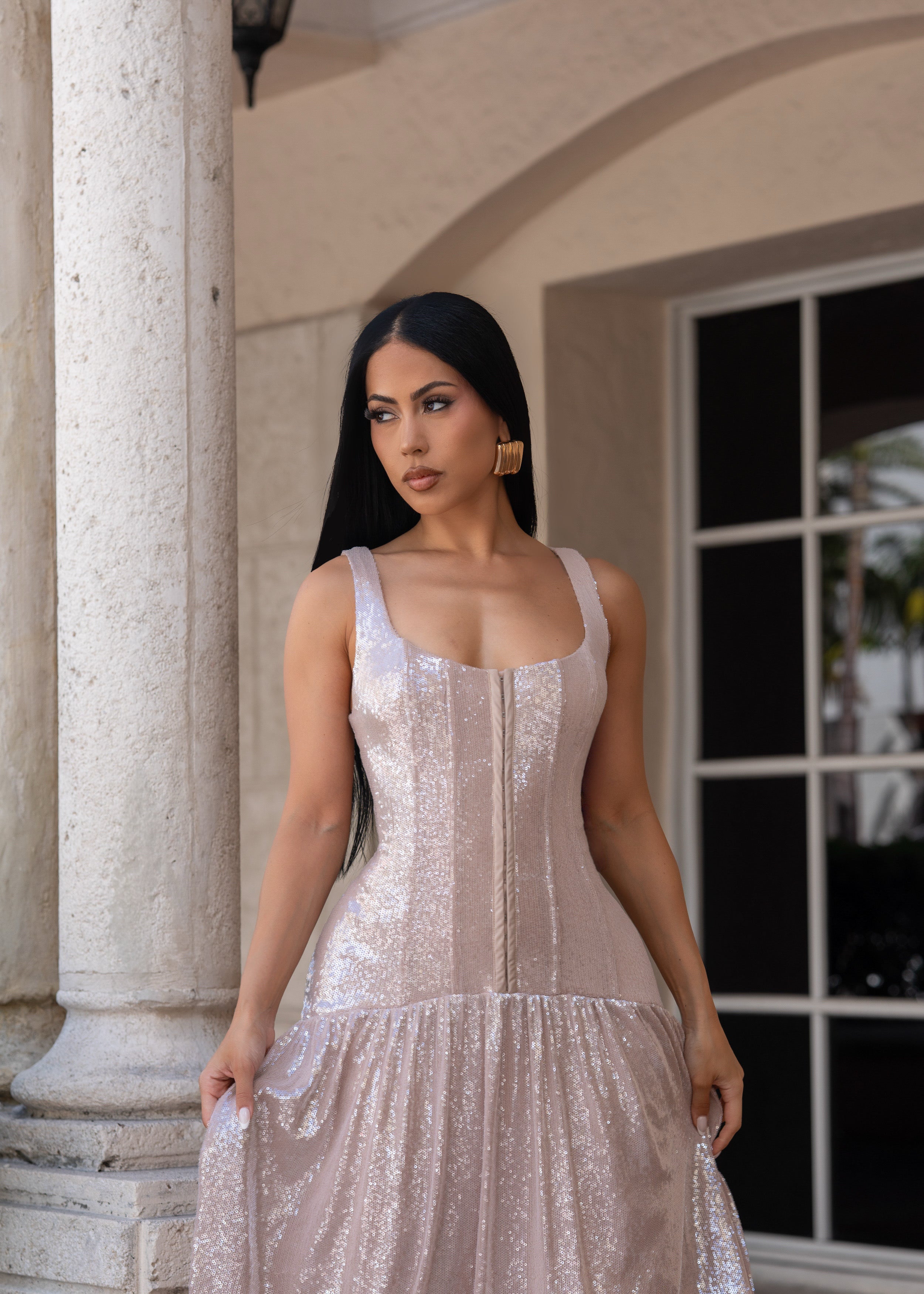 Lumière Whisper Sequin Maxi Dress Nude