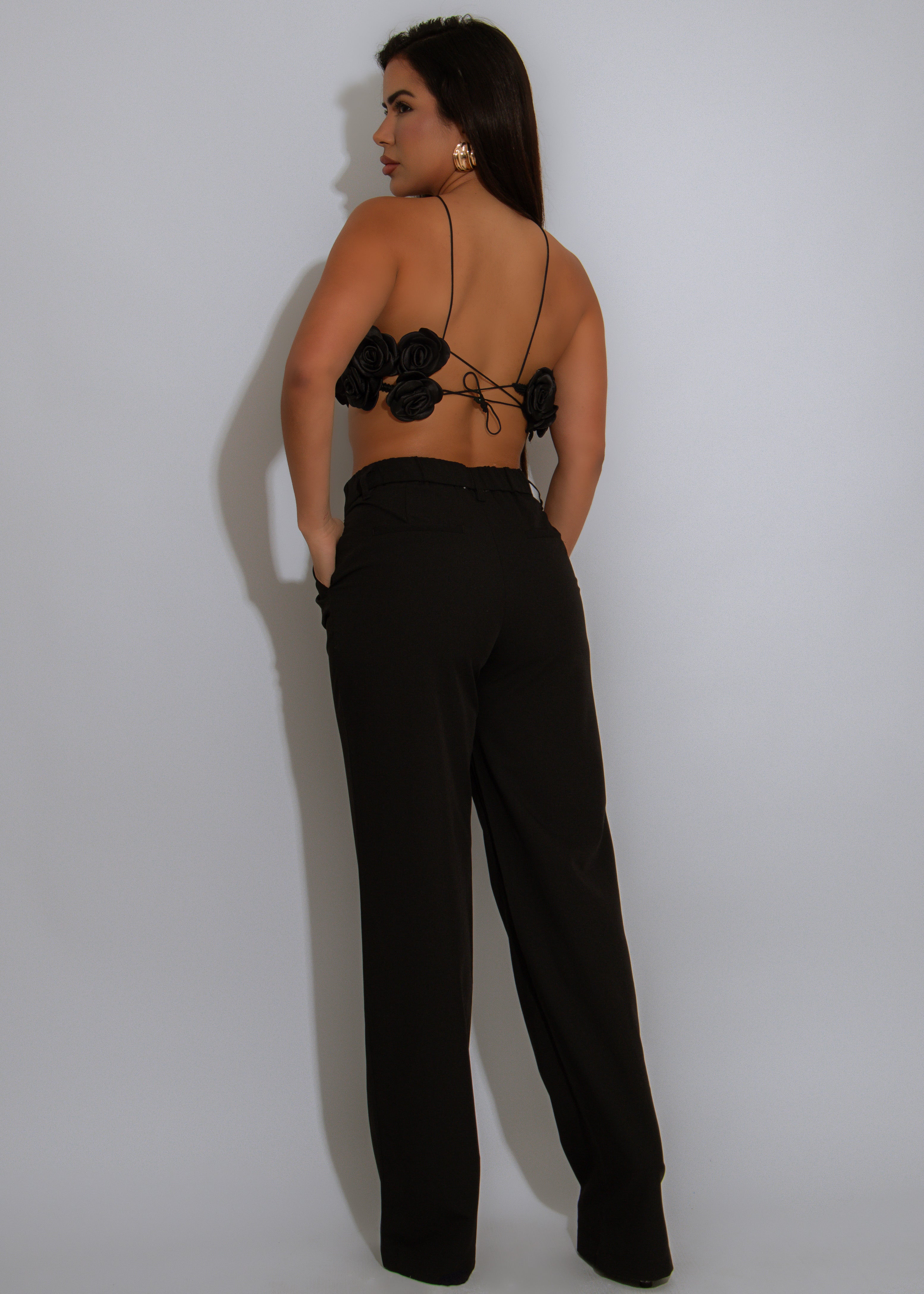 My True Passion Floral Crop Top Black