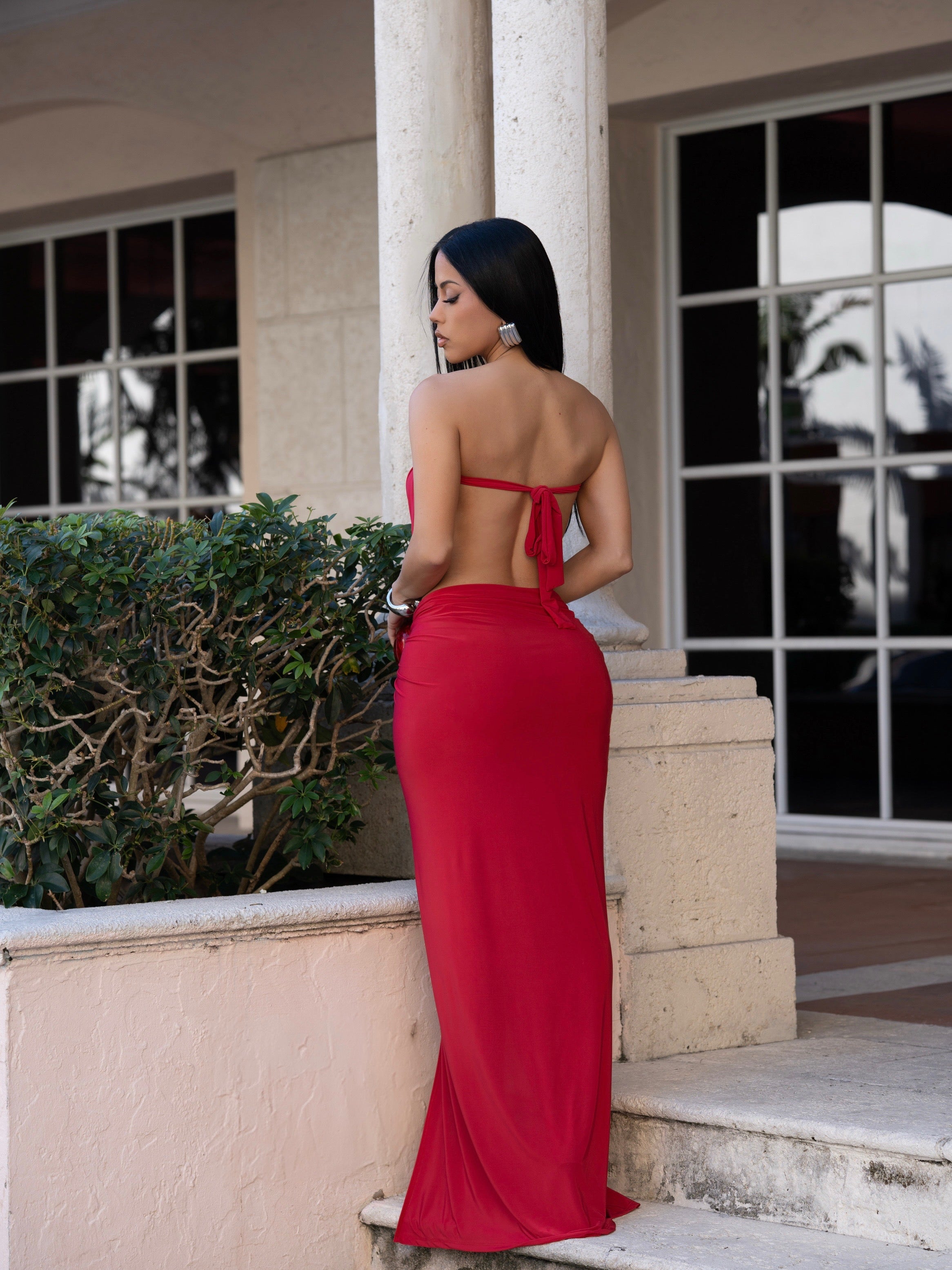 Seduction Ritual Ruched Maxi Dress Red