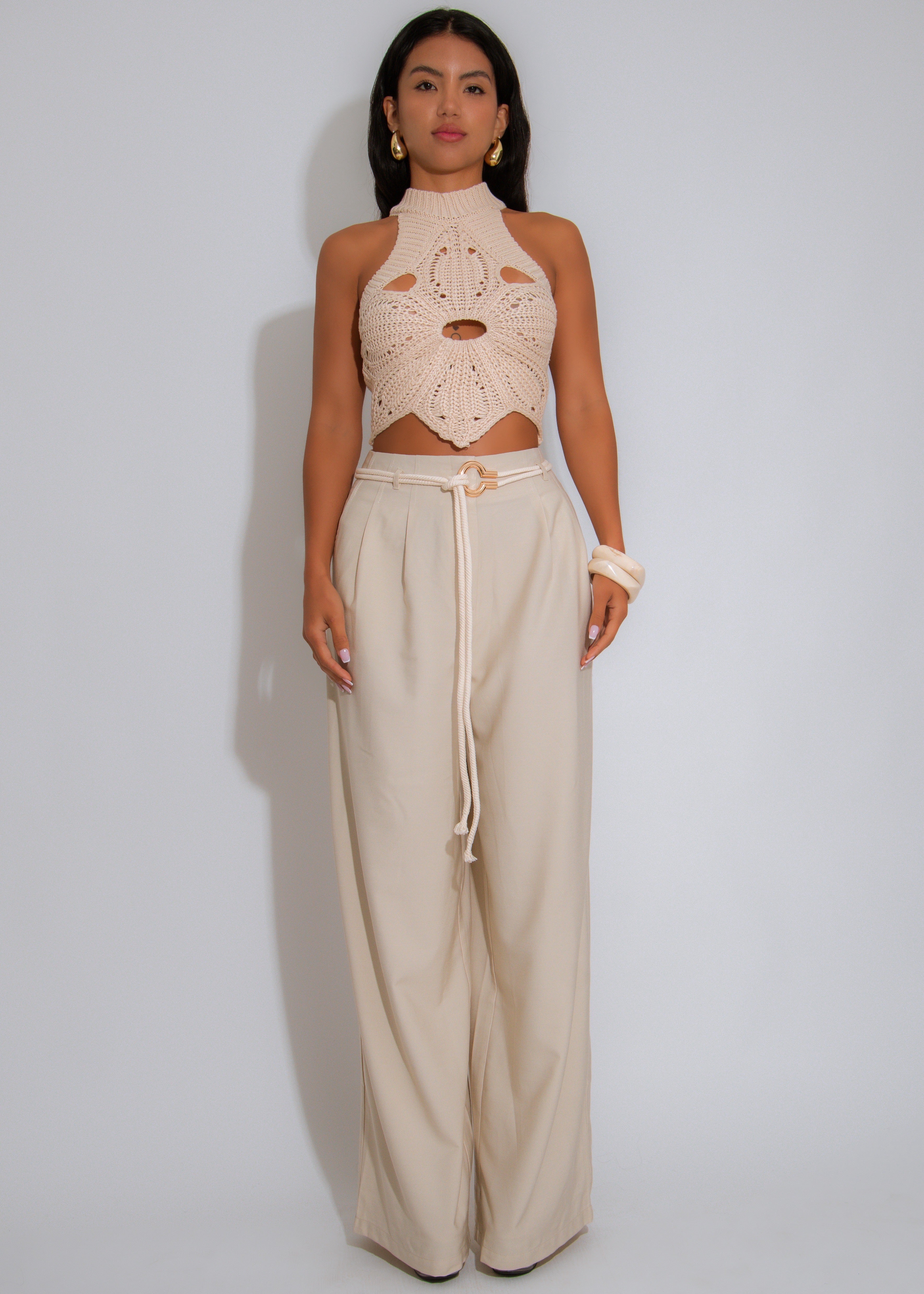 Bloom Bound Floral Crochet Crop Top Nude