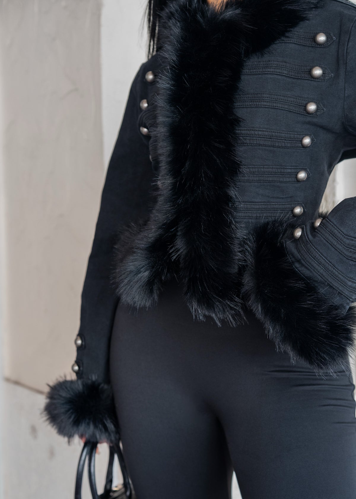 The Icon Effect Faux Fur Trim Jacket Black