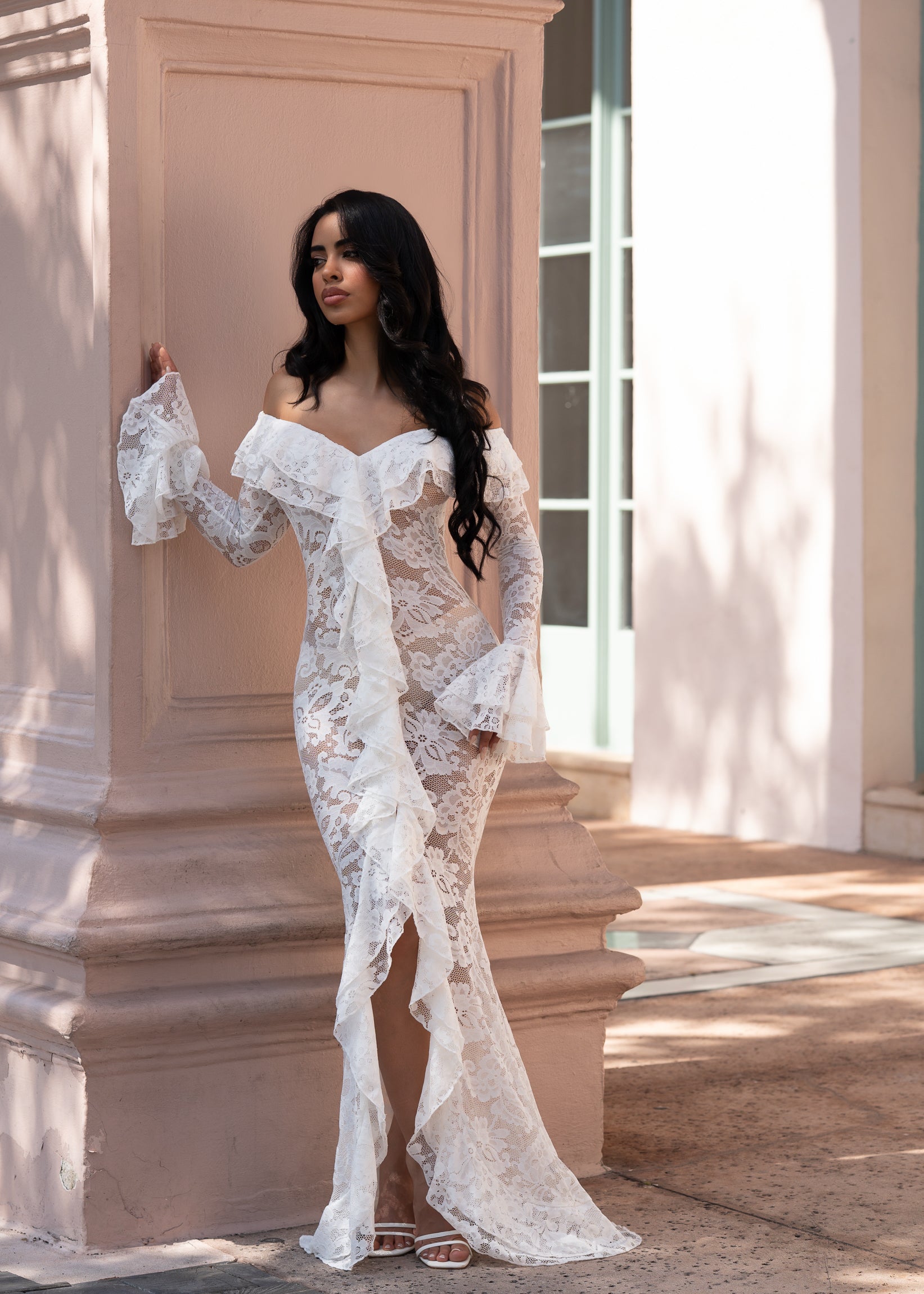 Divine Incantation Floral Lace Maxi Dress White