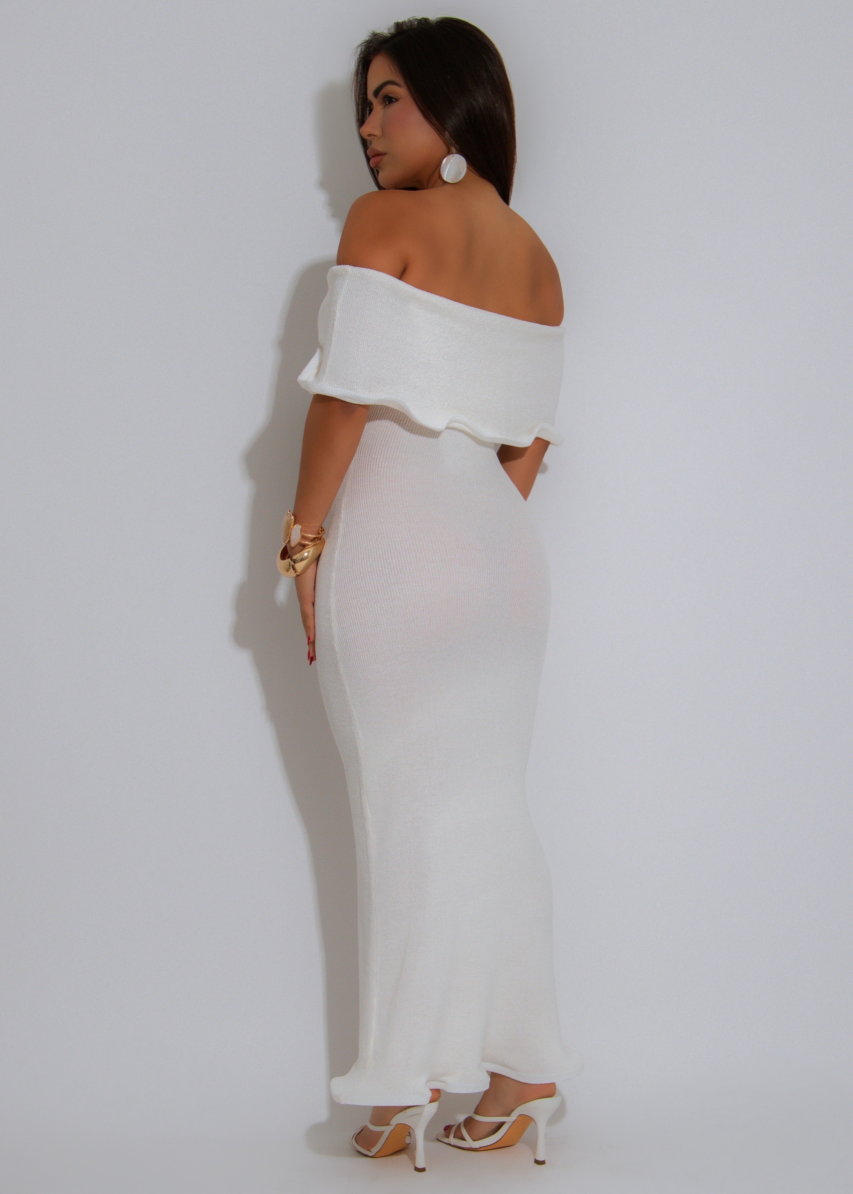 Ruffle Current Midi Dress White