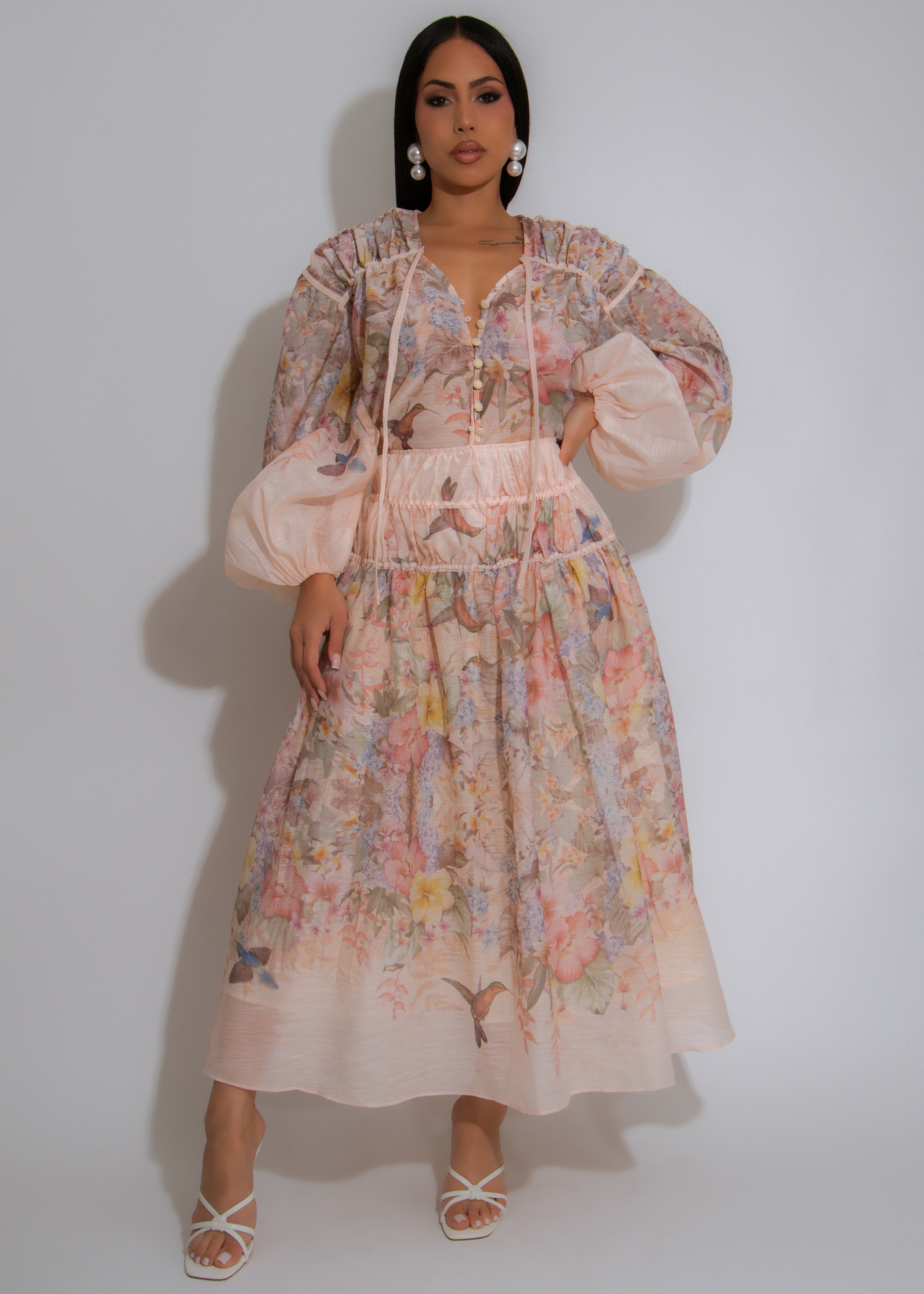 Chasing Daylight Floral Skirt Set Nude