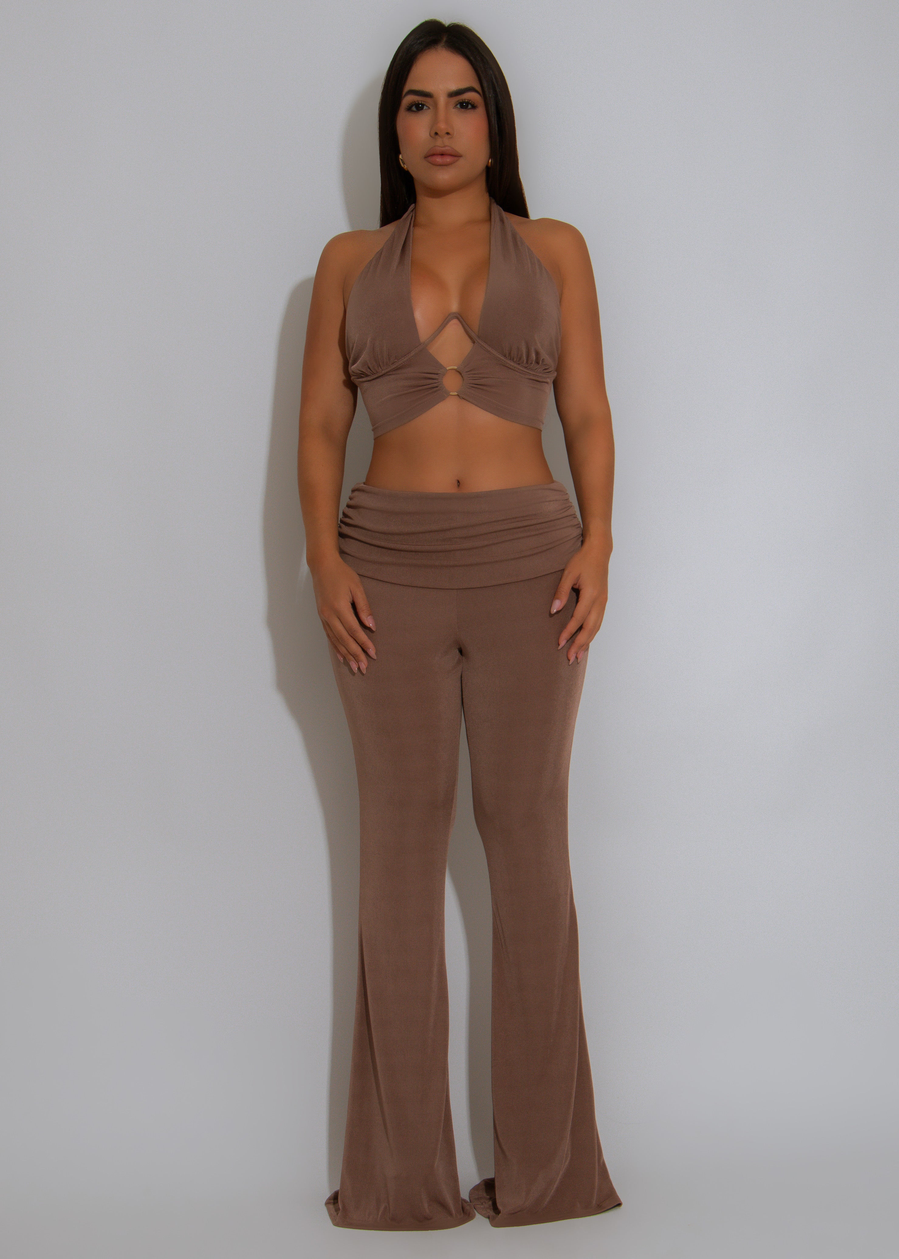 Crush Hour Ruched Pant Set Brown