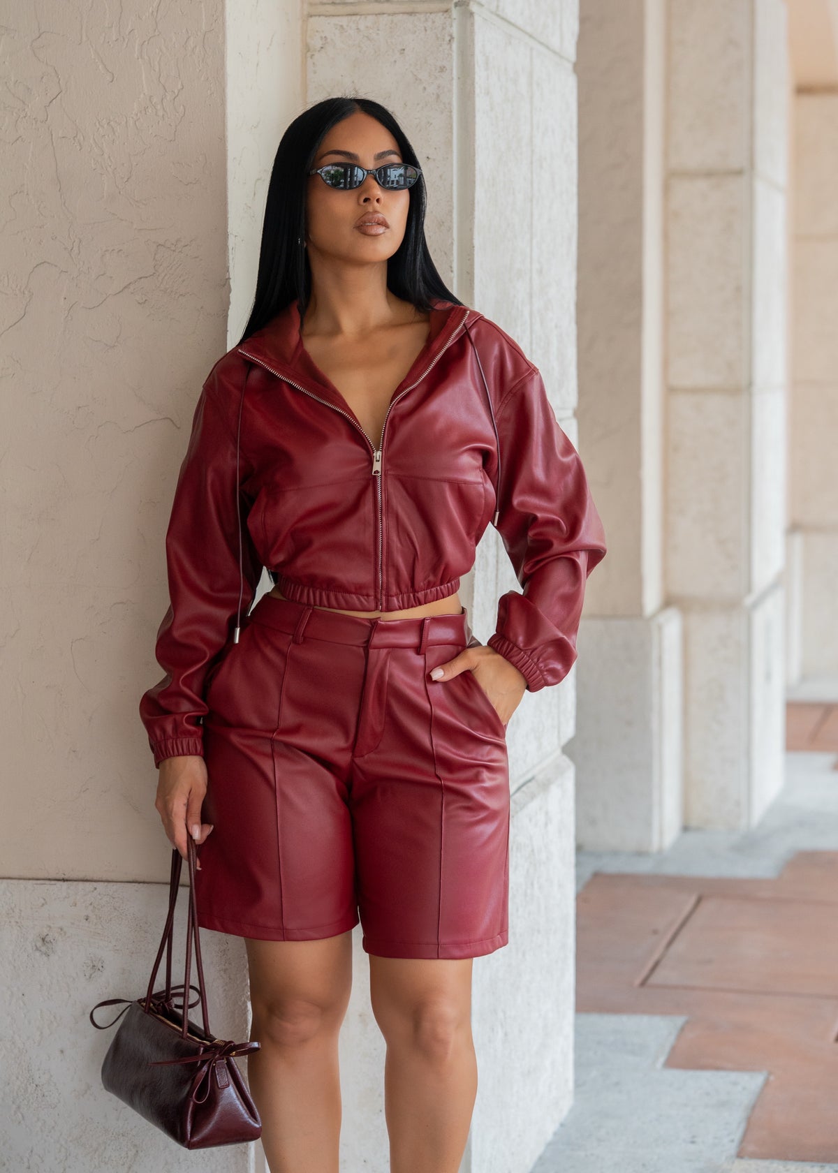 Off Limits Faux Leather Short Set Red