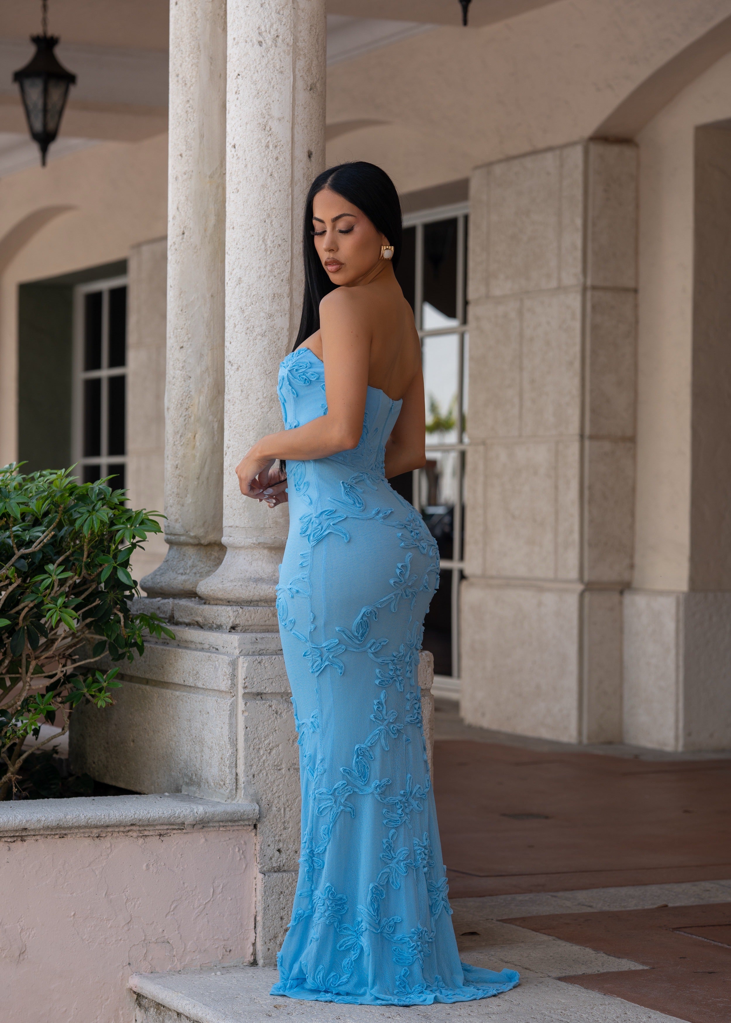 Divine Mirage Mesh Maxi Dress Blue