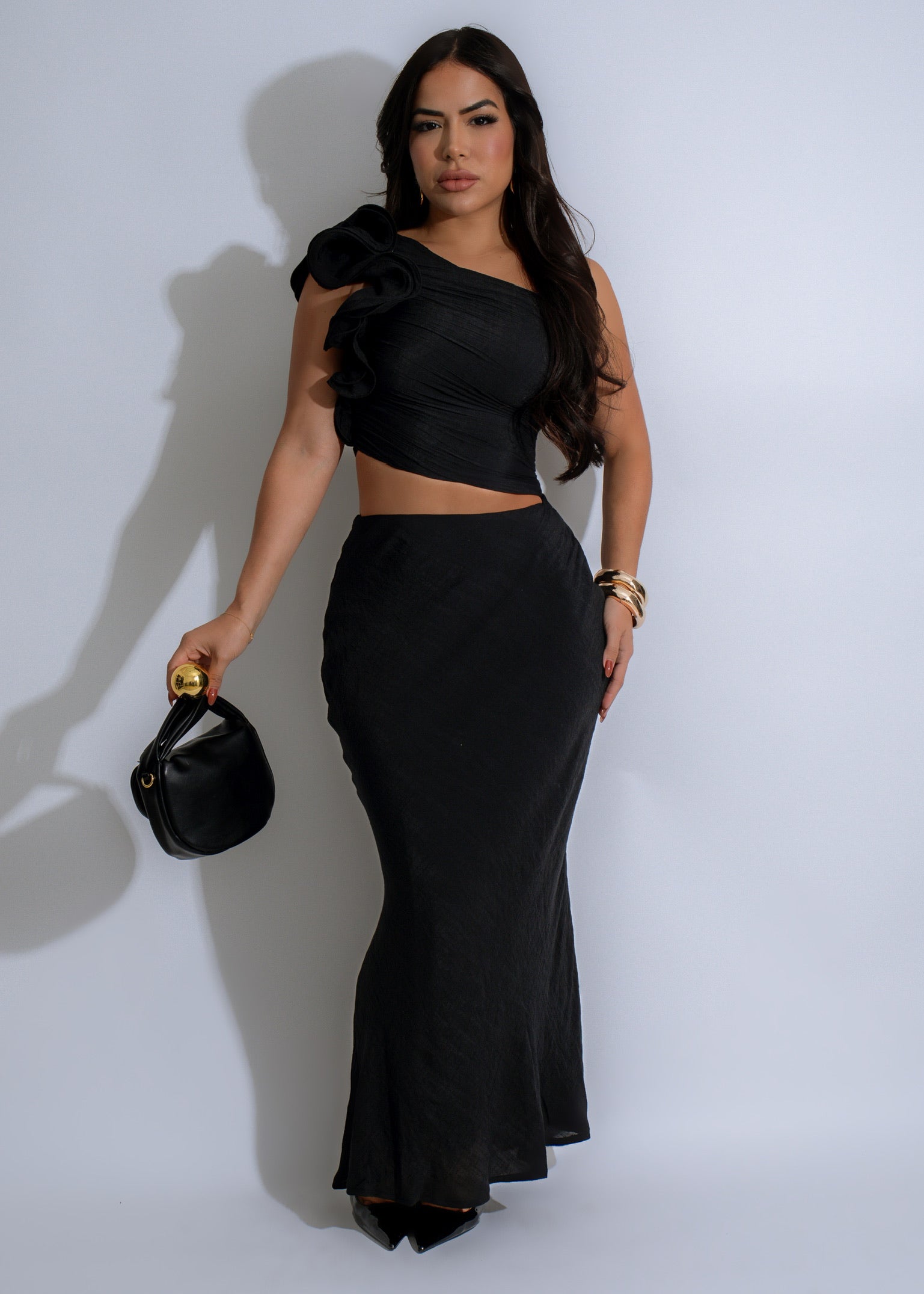 Enchanted Noir Skirt Set Black - A sophisticated black skirt set with intricate lace details and a flattering silhouette for an elegant evening look