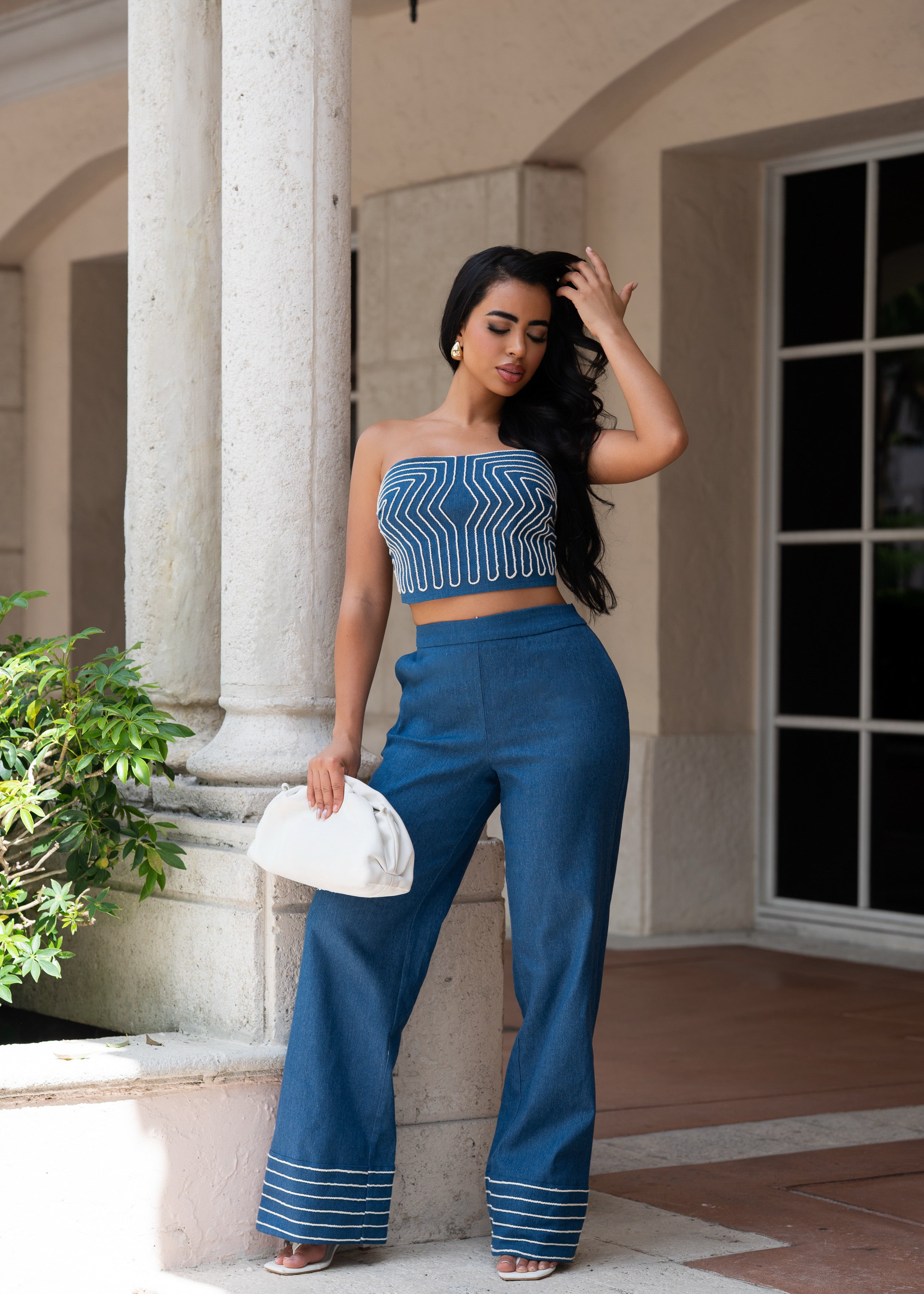 Riviera Lines Pant Set Denim