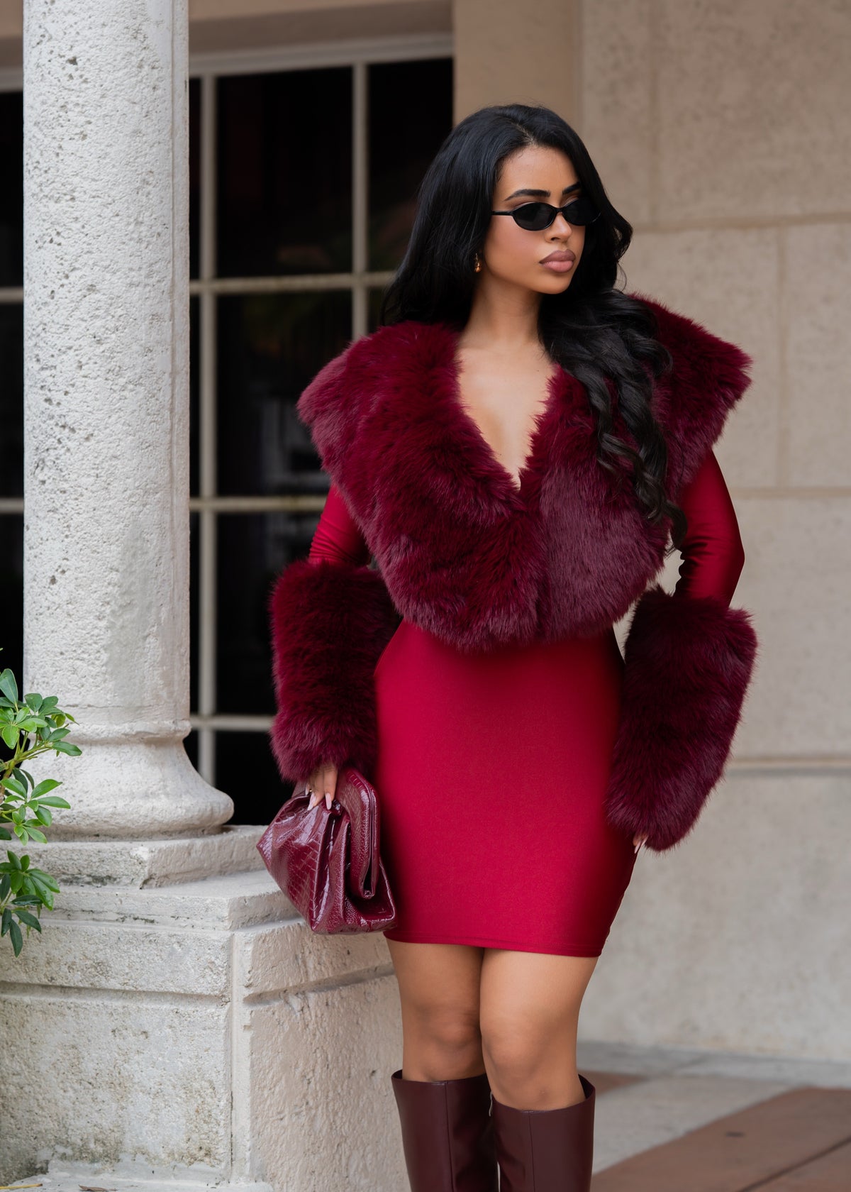 Spoiled By Desire Faux Fur Mini Dress Red