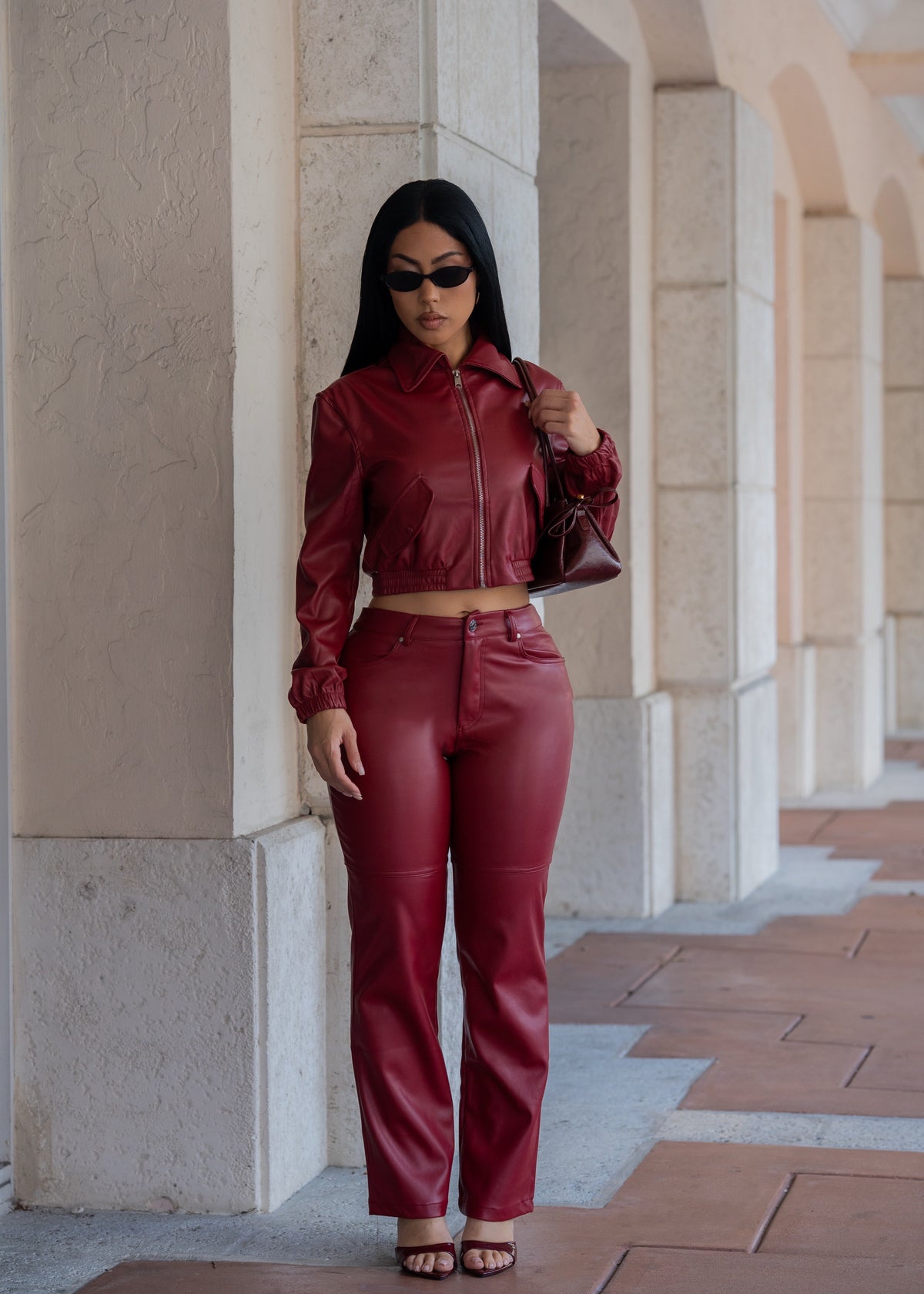 The Power Play Leather Pant Set Red