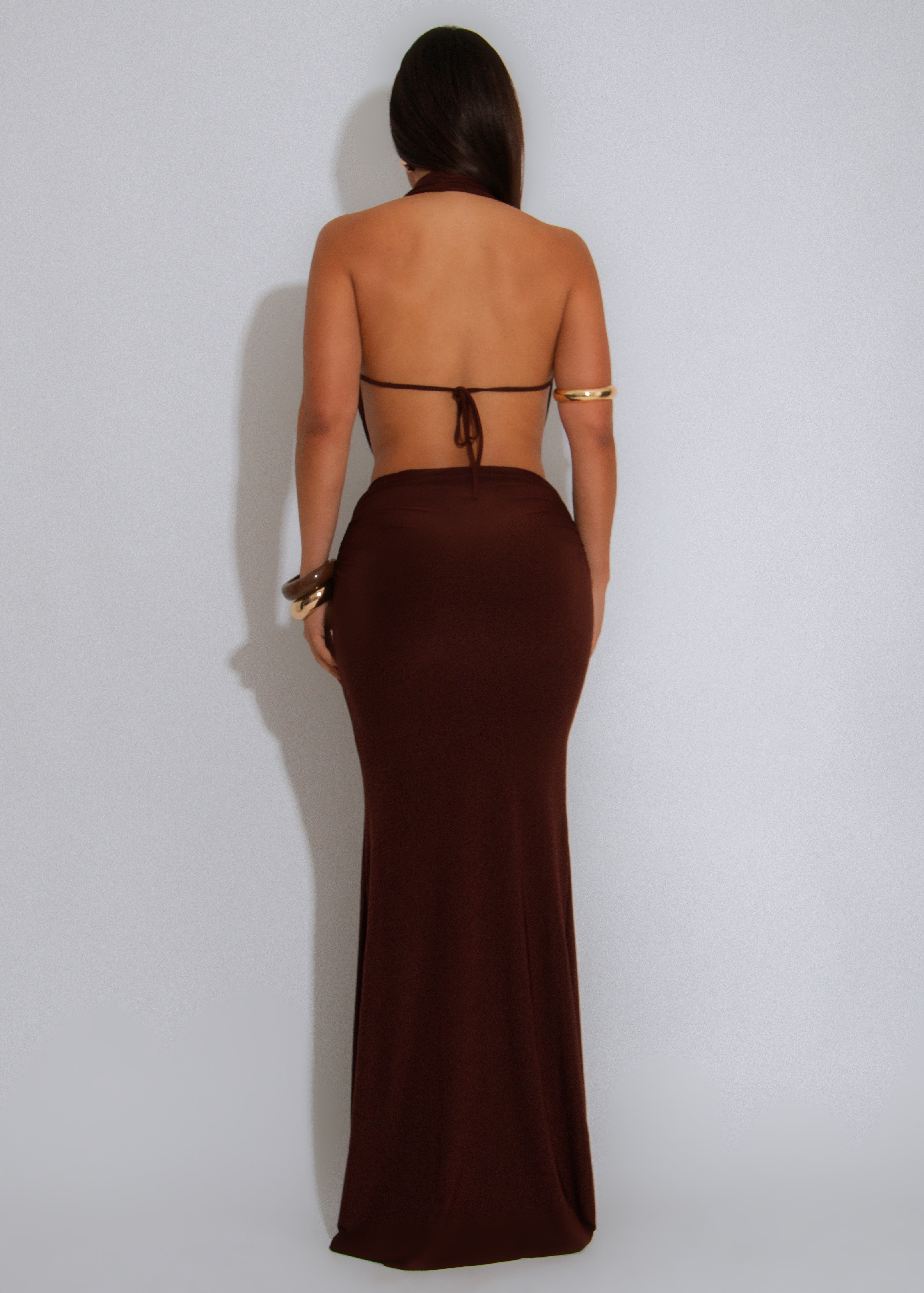 Sahara Heat Ruched Skirt Set Brown