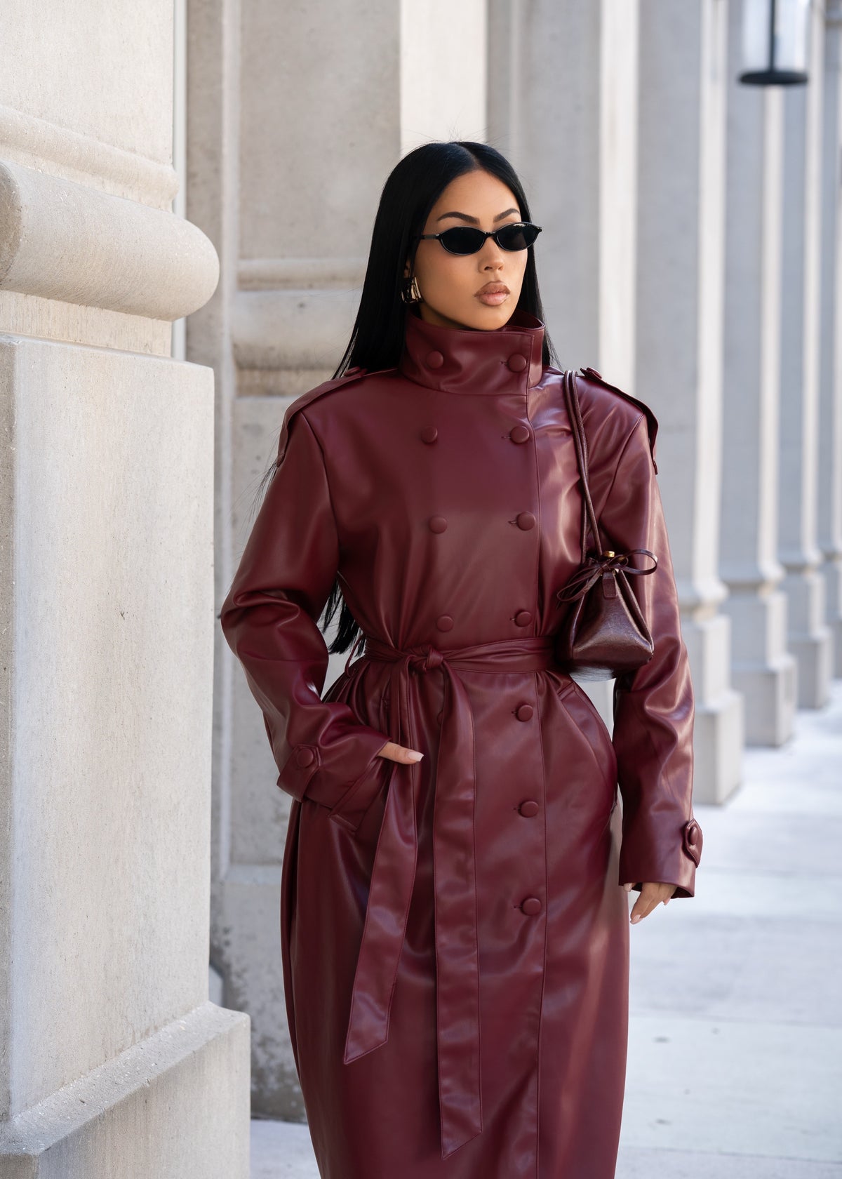 Privé Obsession Faux Leather Coat Set Red