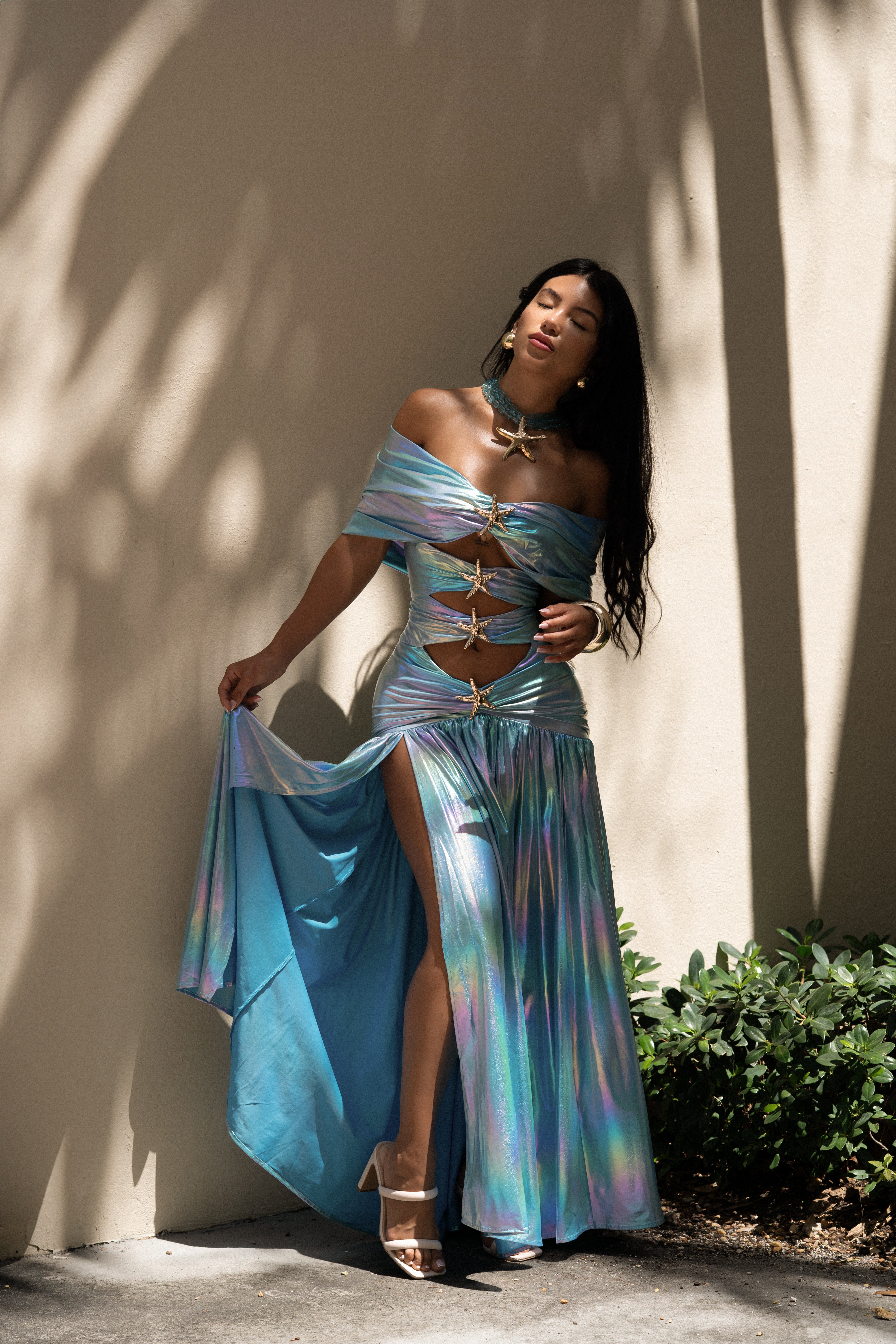 Ocean Spell Ruched Maxi Dress Blue