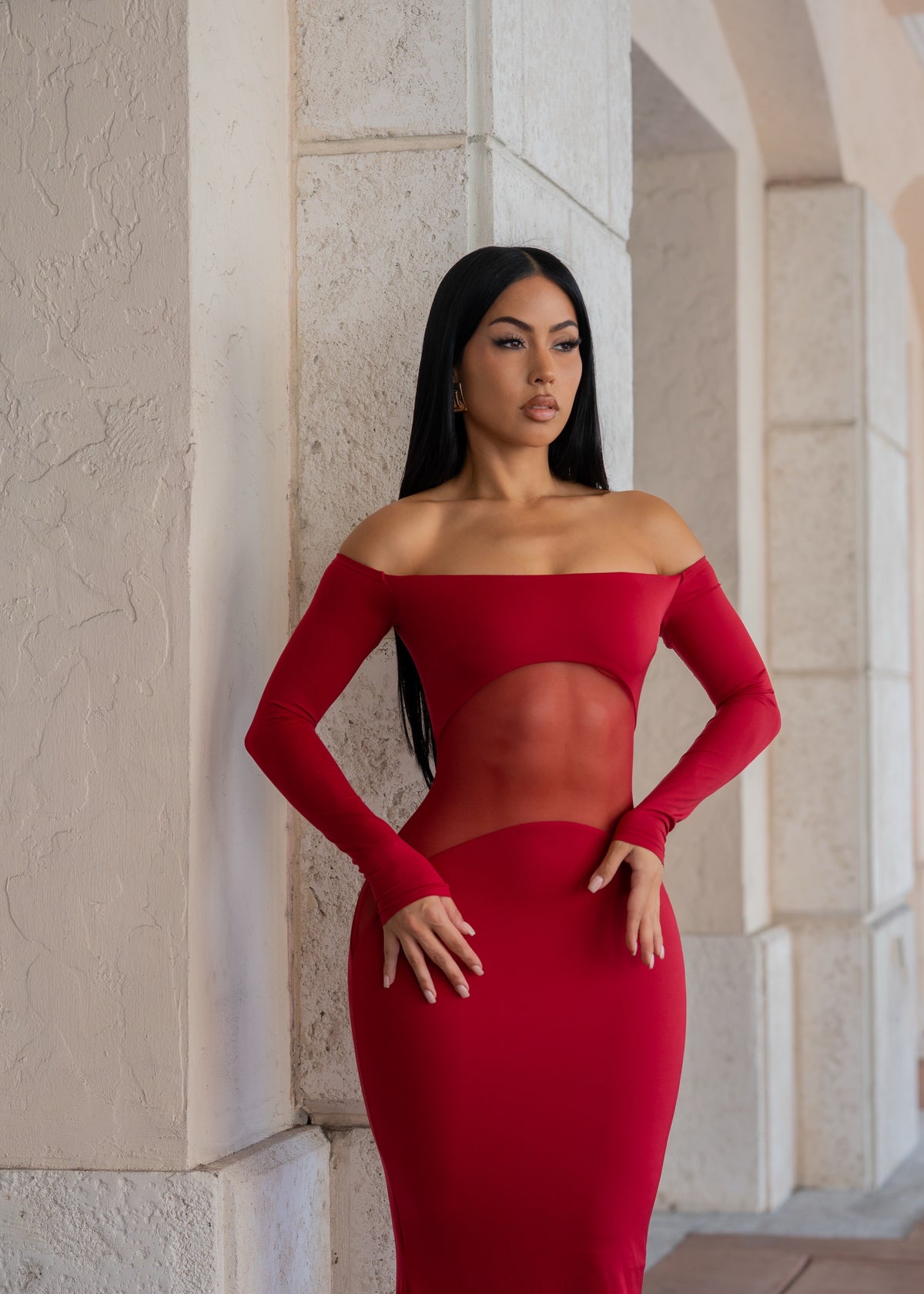 Aura Mesh Maxi Dress Red