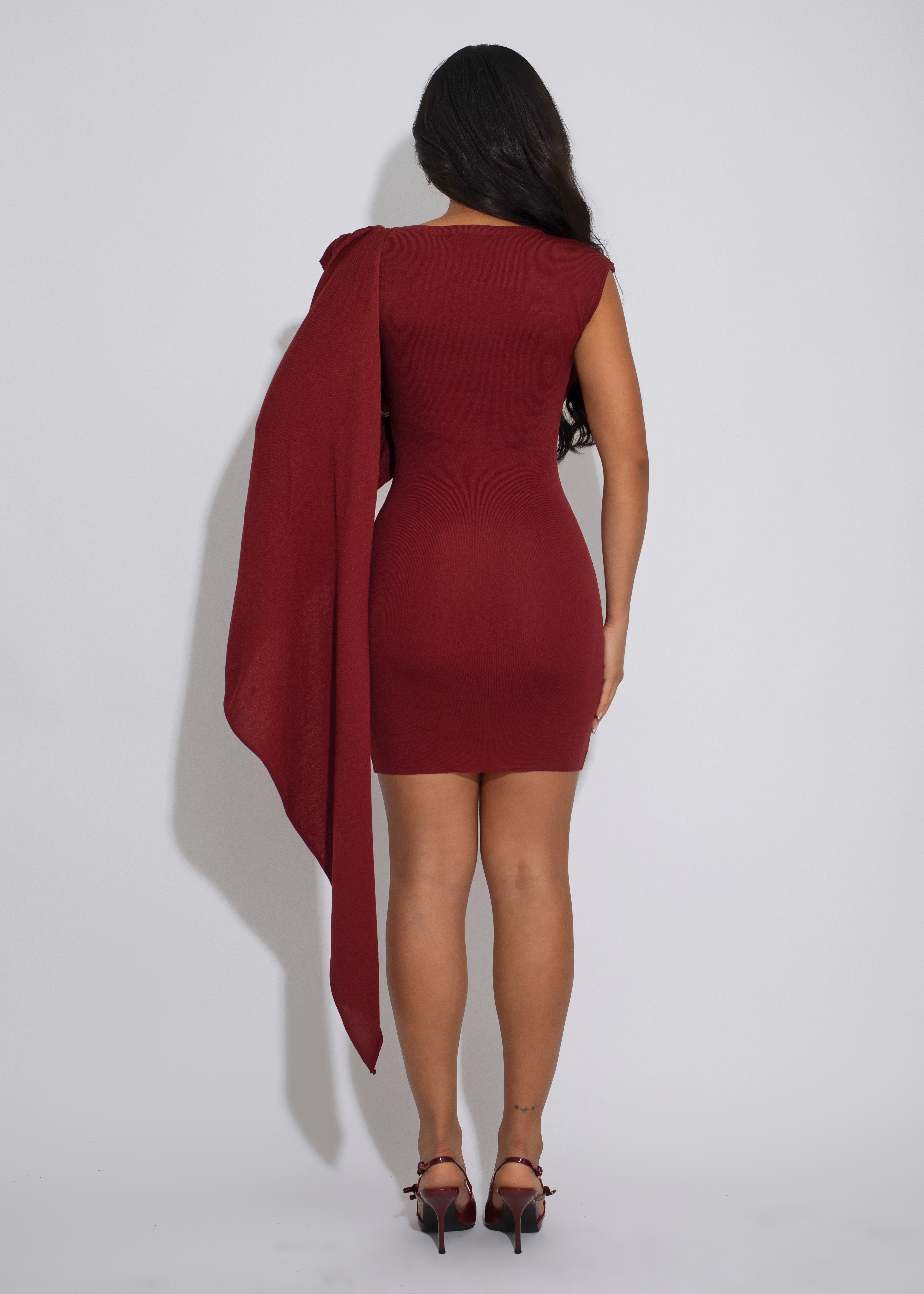 Fragmented Flow Ruched Ribbed Mini Dress Red