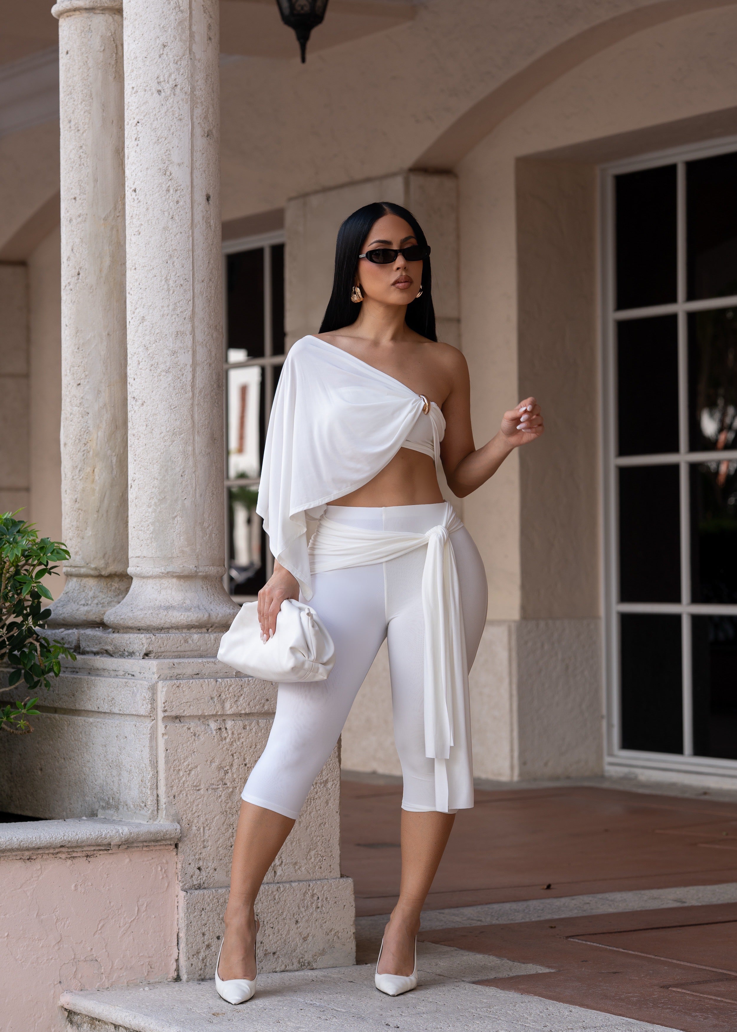 Iron Empress Ruched Capri Set White