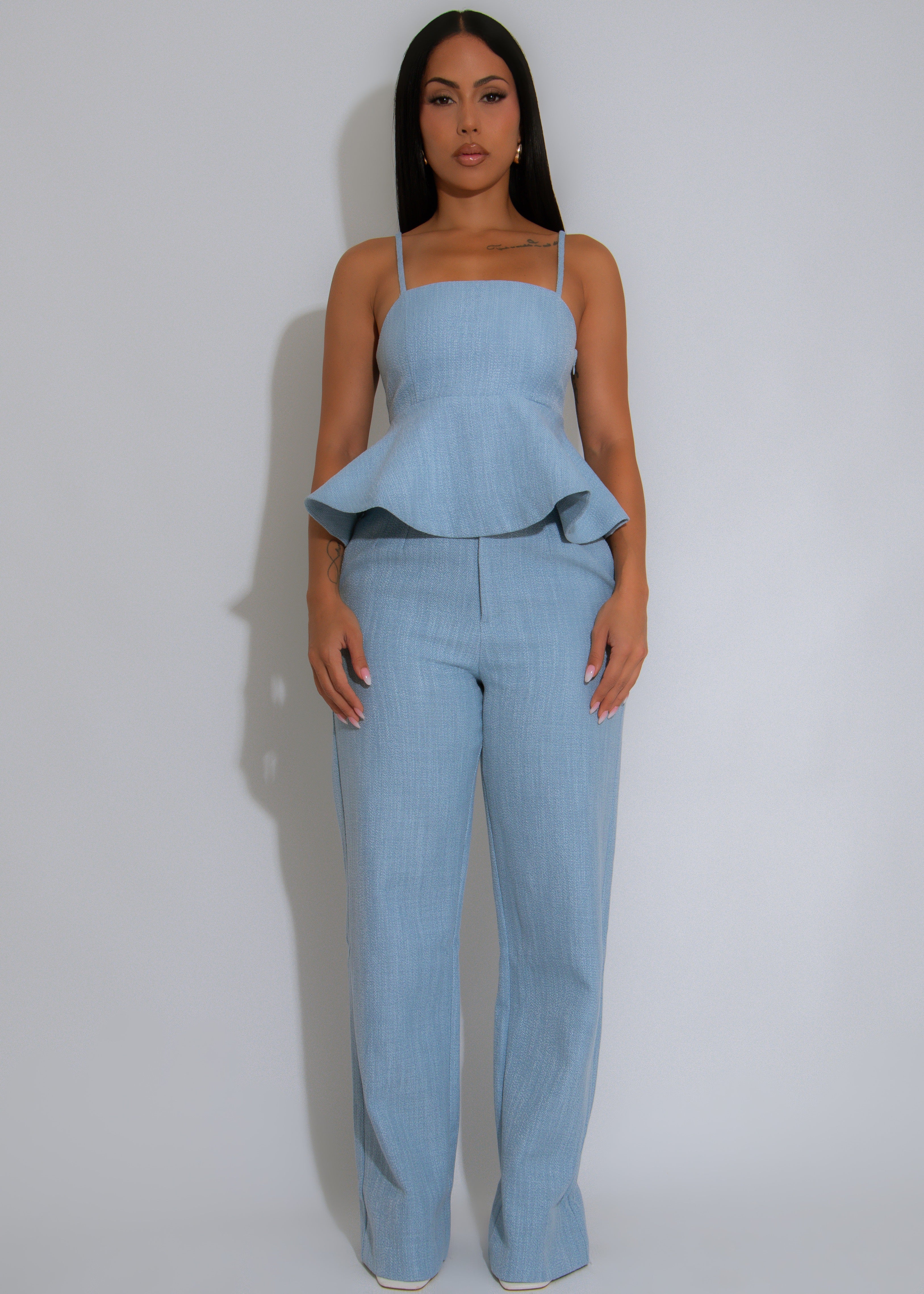 Peplum Perfection Pant Set Blue