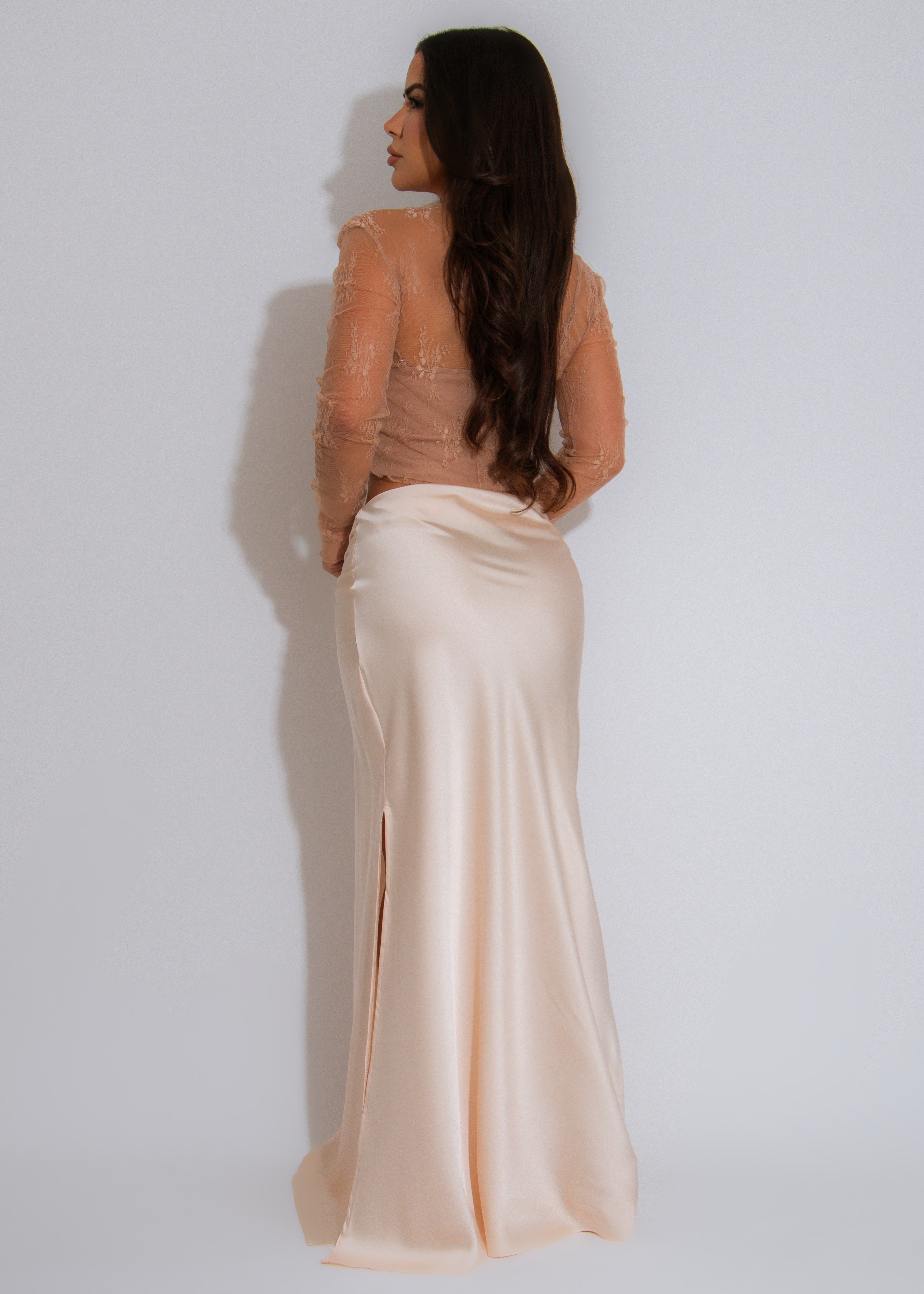 Delicate Bloom Lace Crop Top Nude