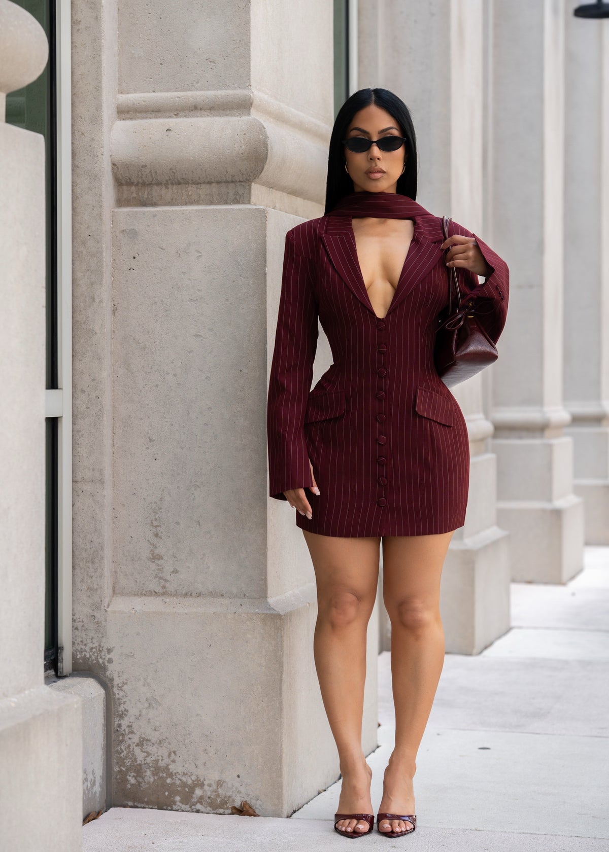 Scandal Pinstriped Blazer Dress Red
