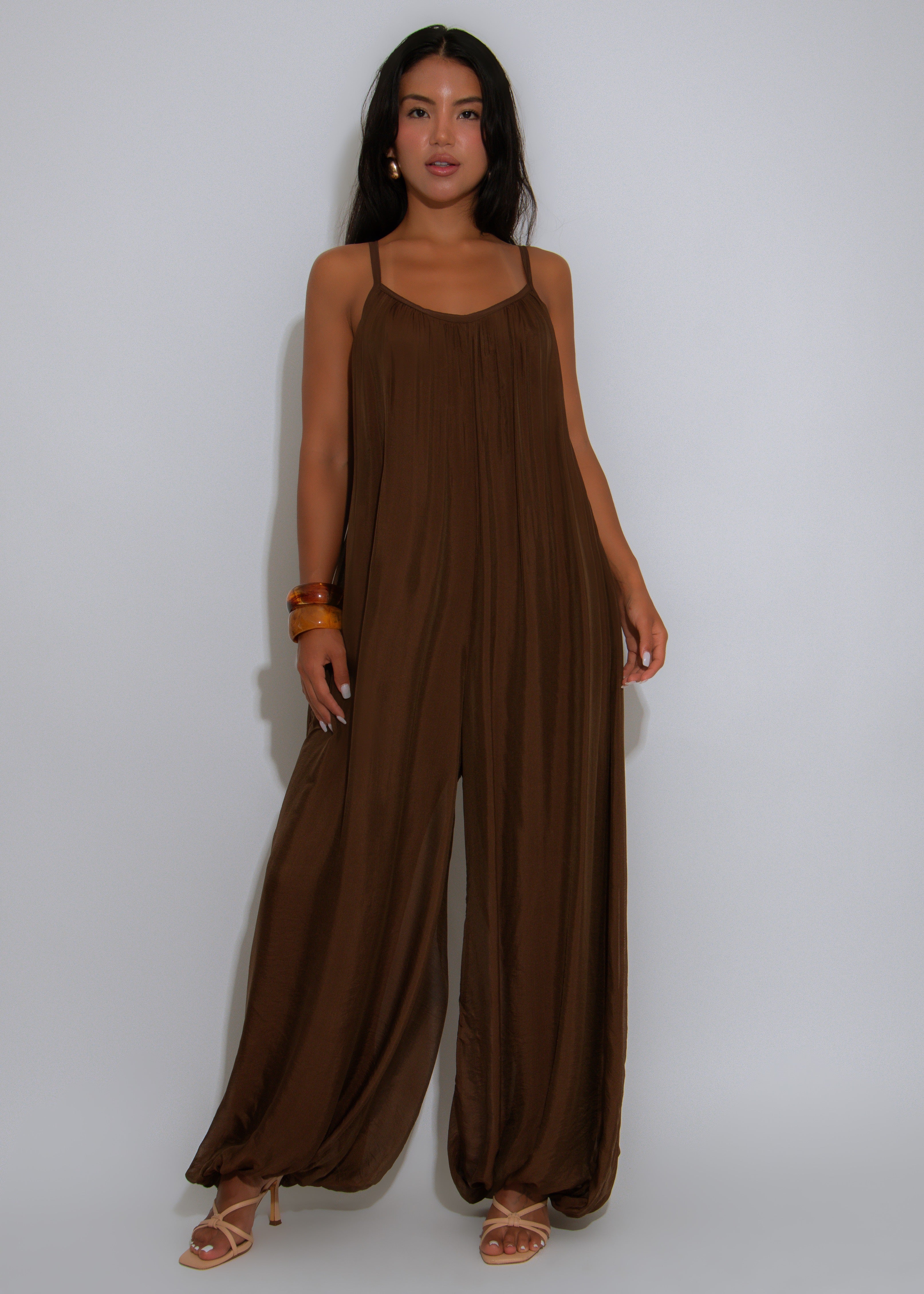 Effortless Essence Ruched Jumpsuit Brown