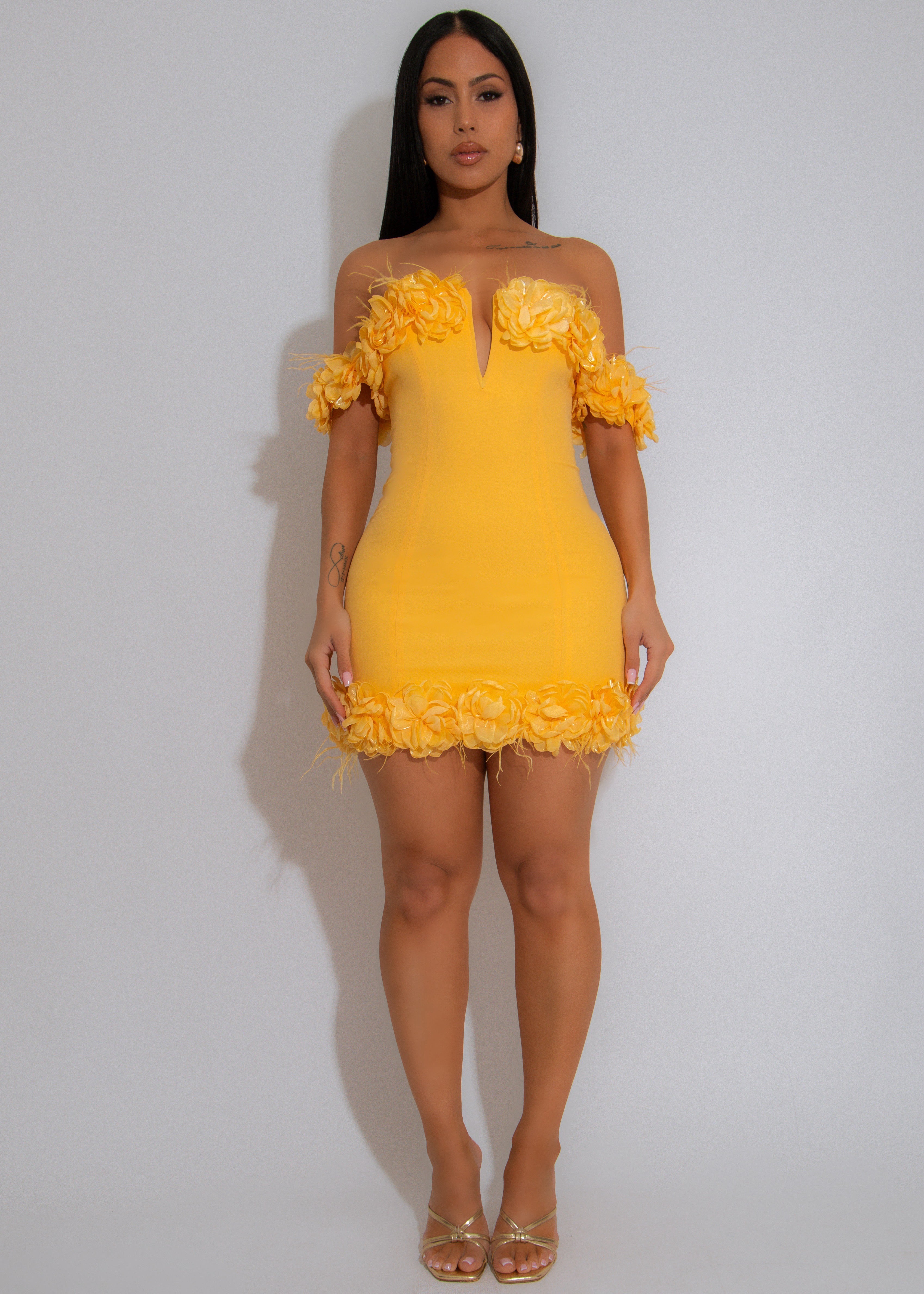 Petal Provocateur Floral Mini Dress Yellow