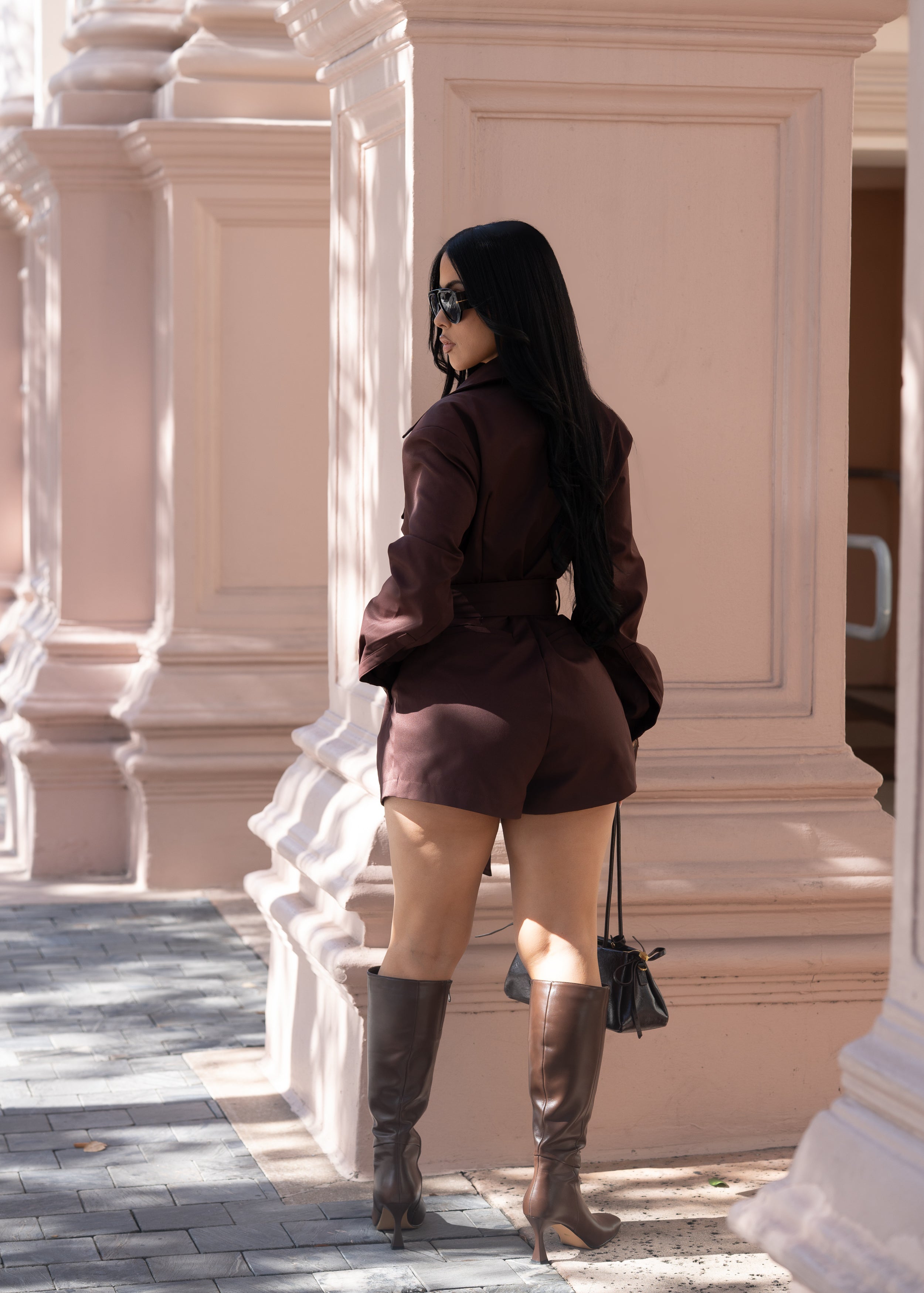 Runway Utility Ruched Romper Brown