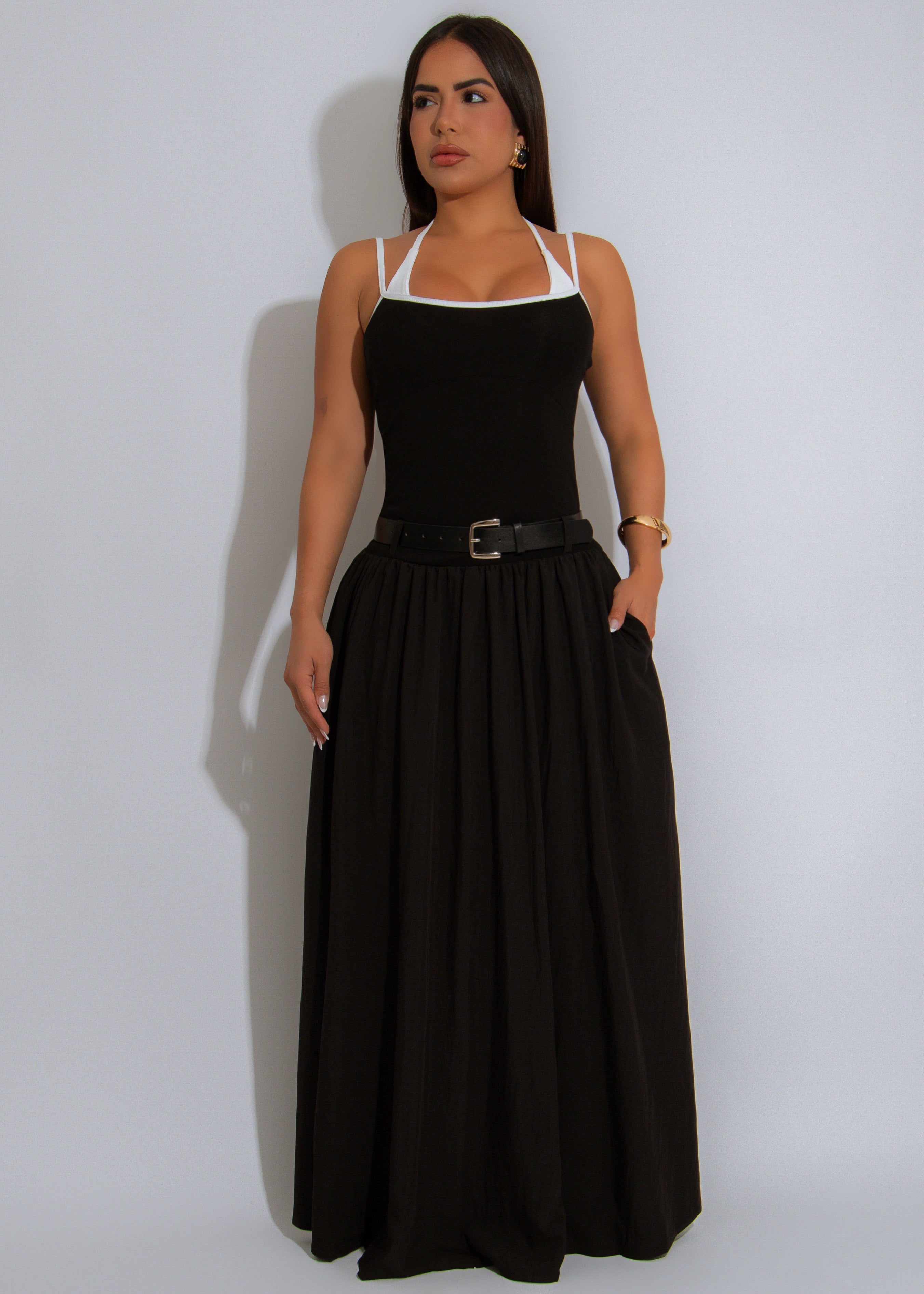 Terrain Tempo Ruched Ribbed Maxi Dress Black