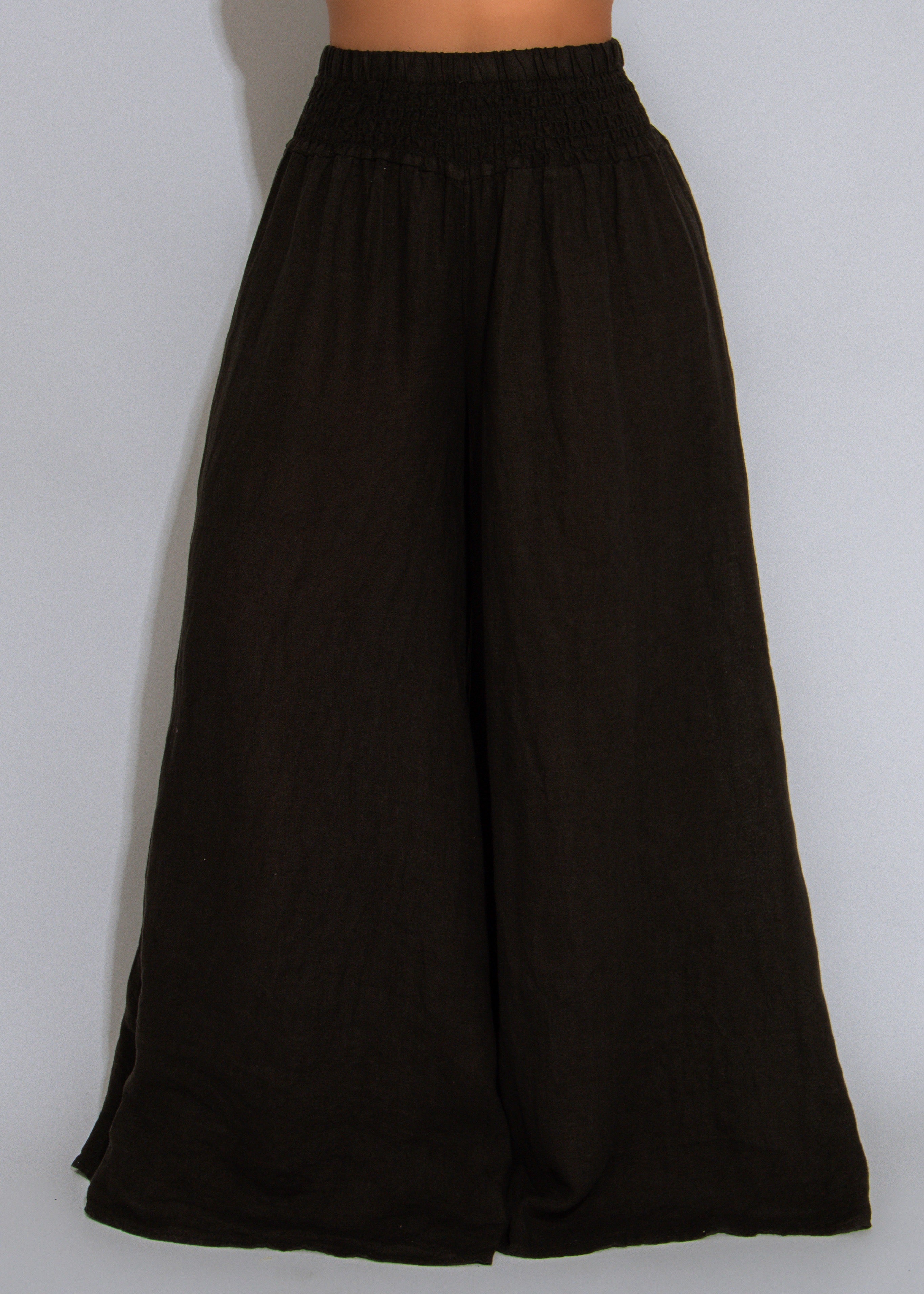 Soleil Ease Linen Ruched Pant Black