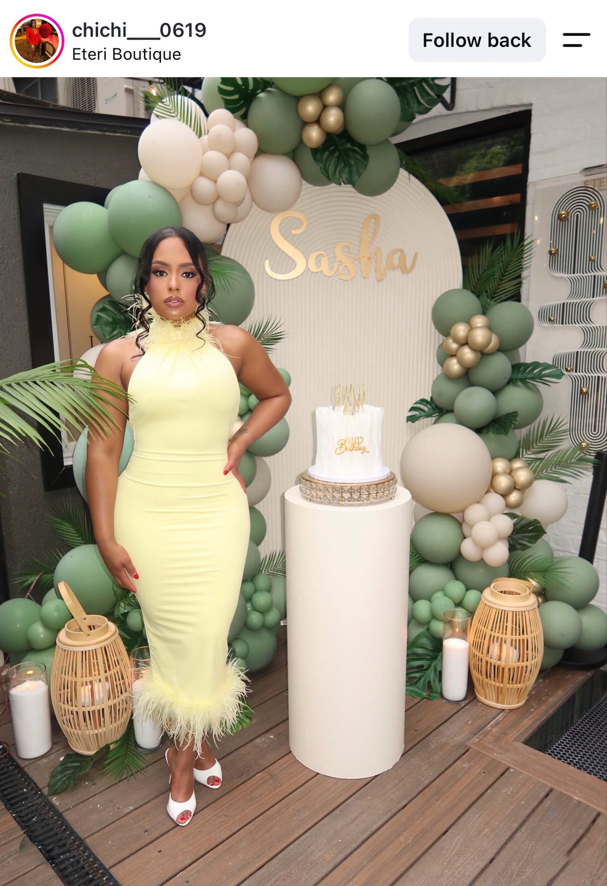 Private Desire Feather Trim Midi Dress Yellow