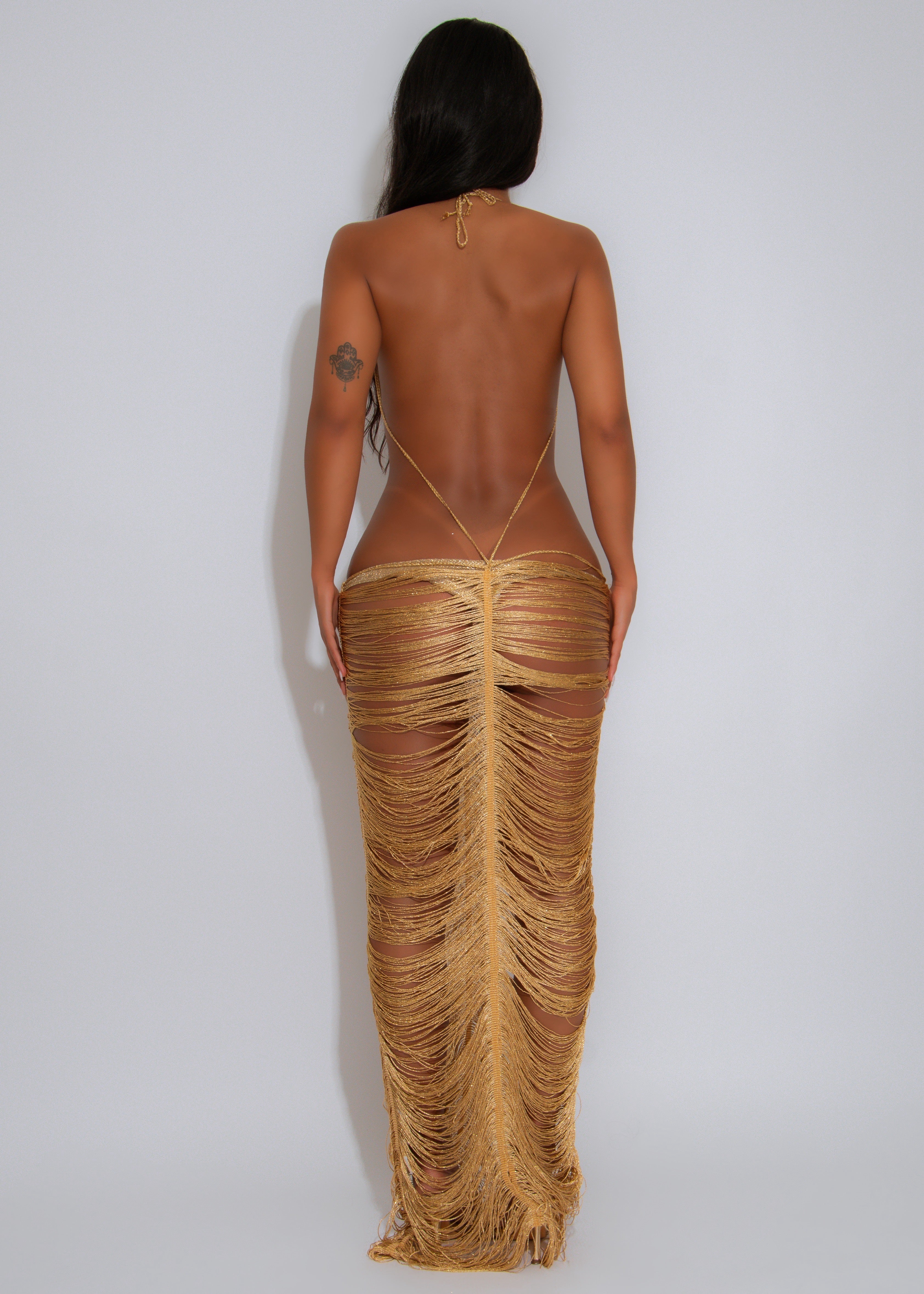 Goddess Tide Gown Shell Maxi Dress Gold