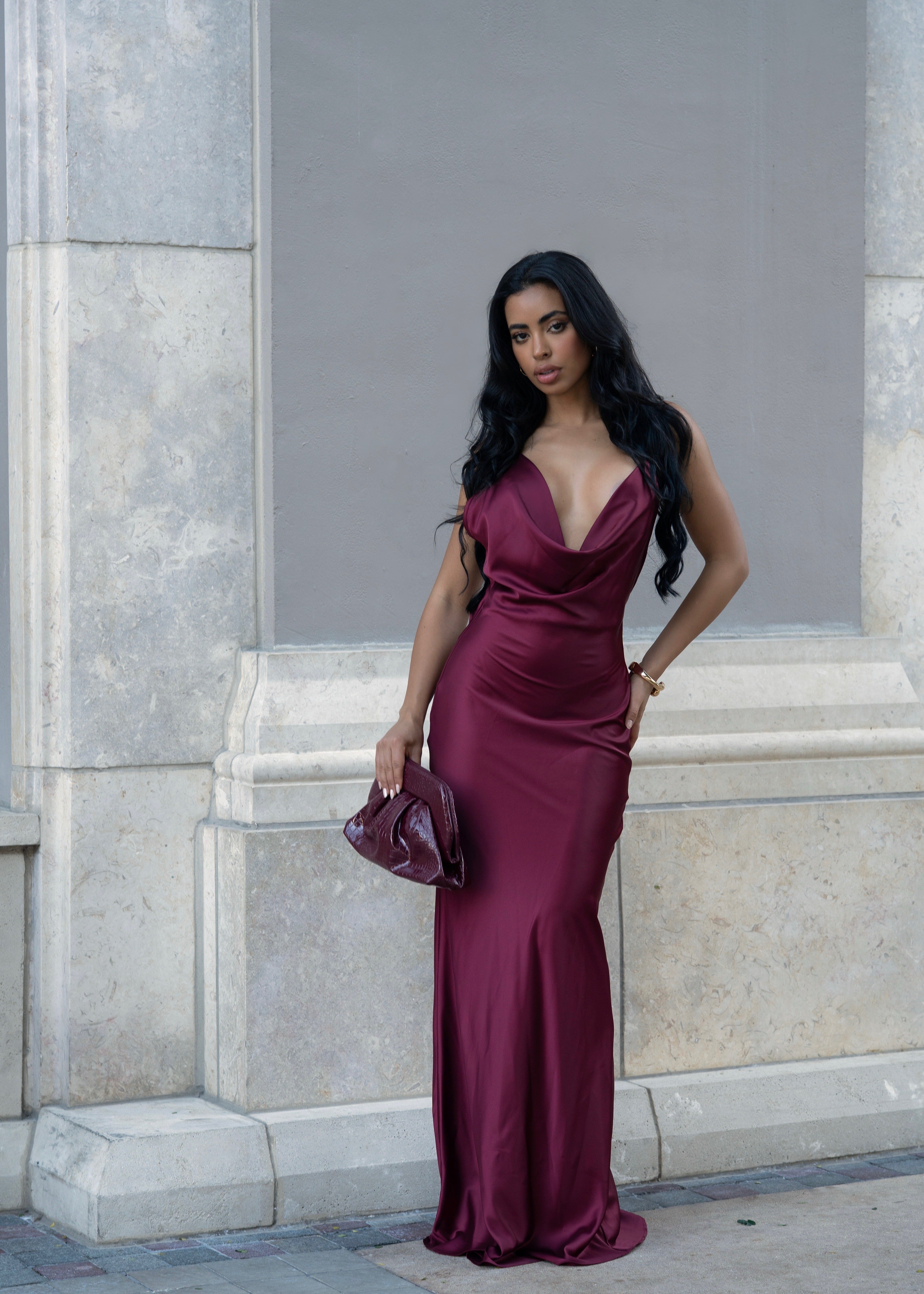 Lustrate Slip Satin Maxi Dress Red