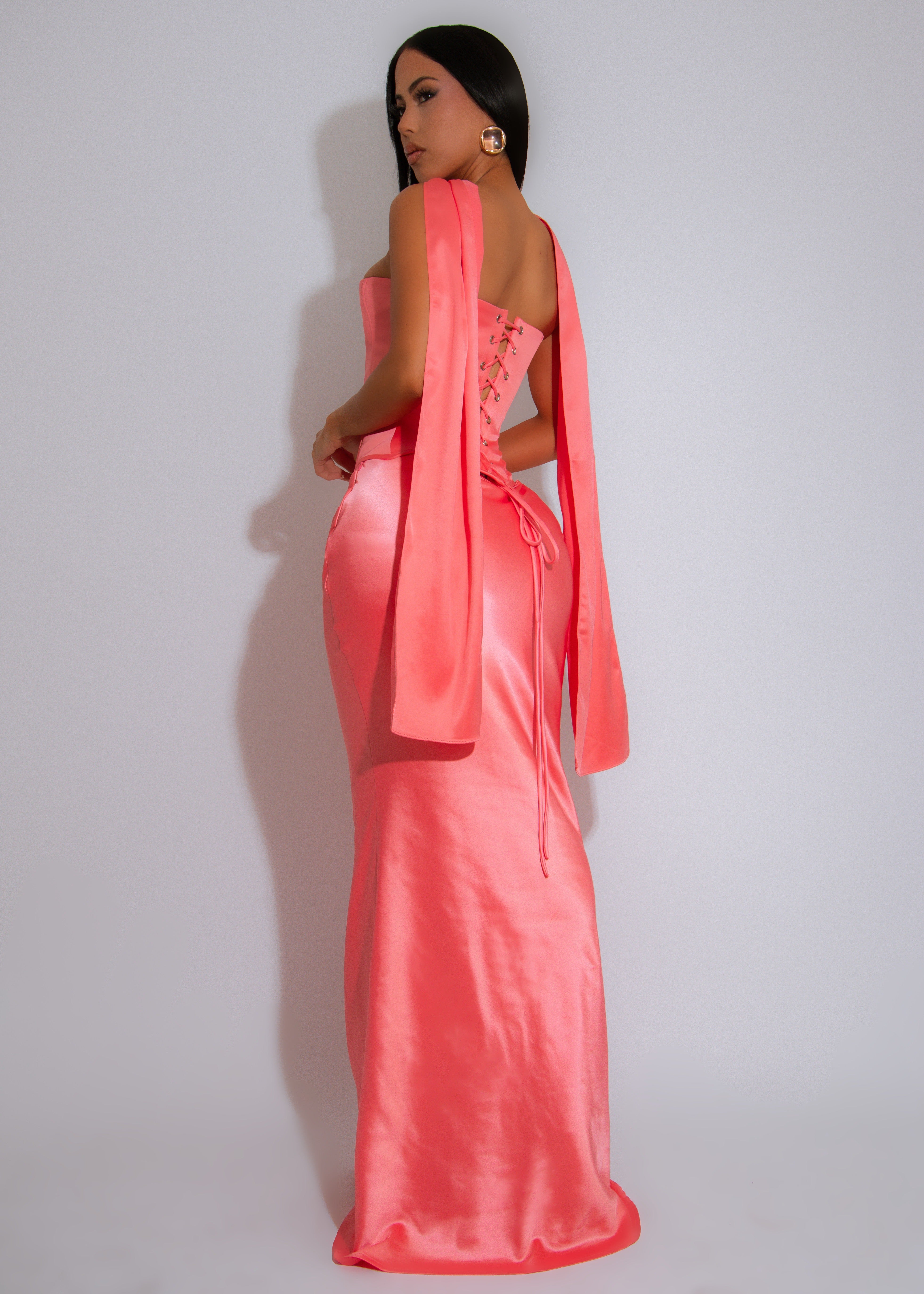 Love And Affection Heart Corset Satin Skirt Set Pink