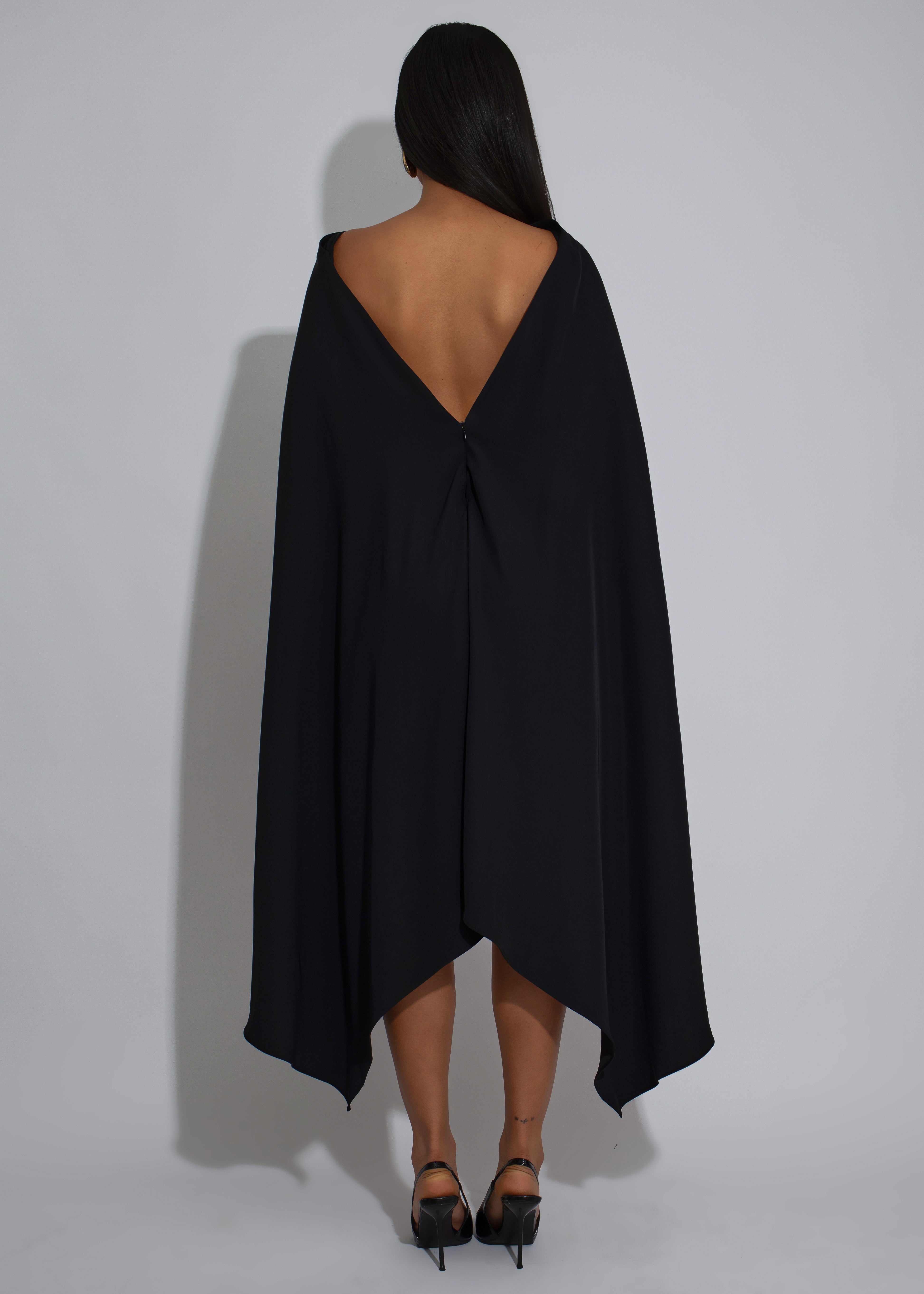 Structured Veil Cape Mini Dress Black