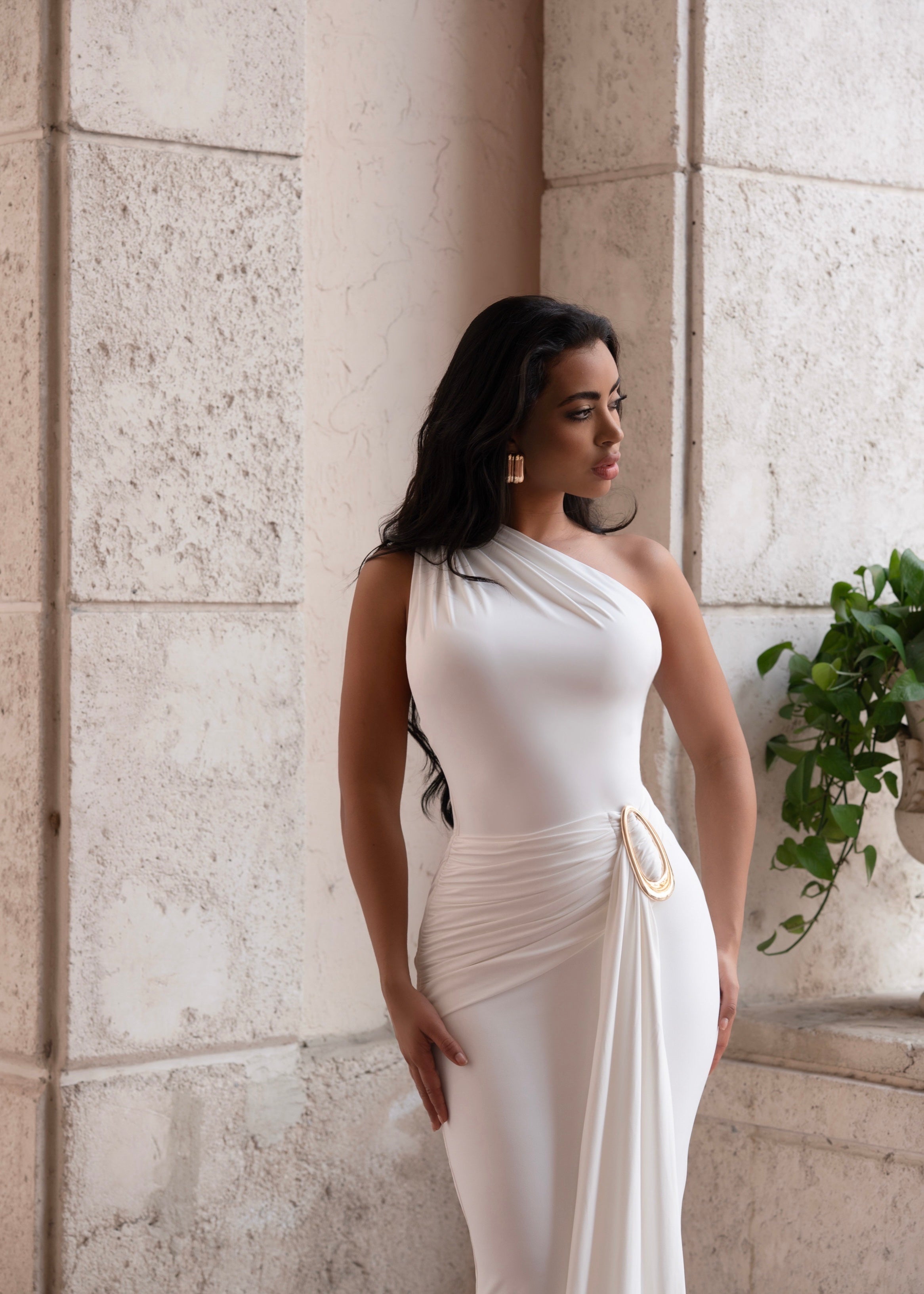 Angelic Twist Ruched Maxi Dress White